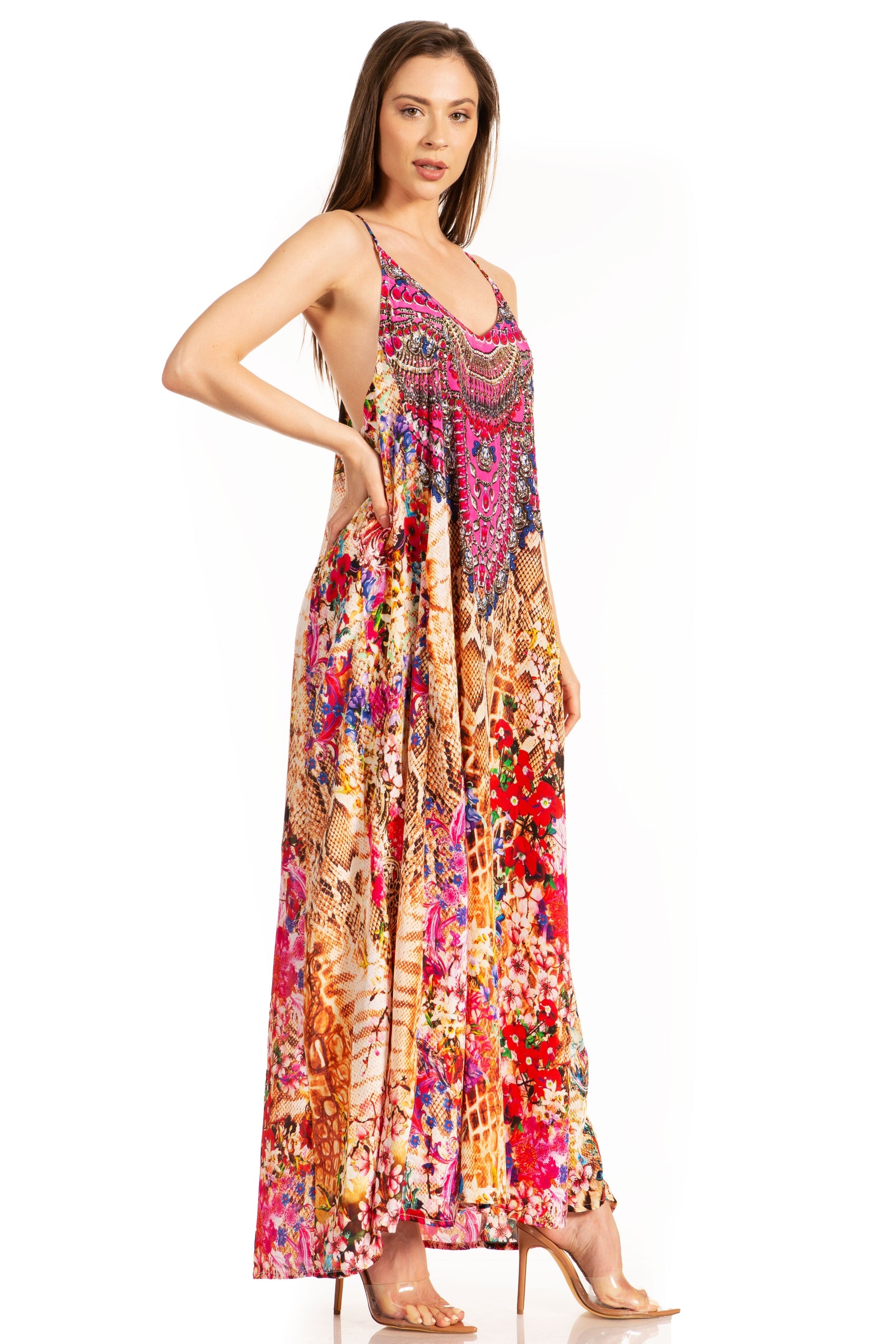 Vestido largo informal de verano con cuello en V y tirantes finos para mujer de Sakkas Sofia