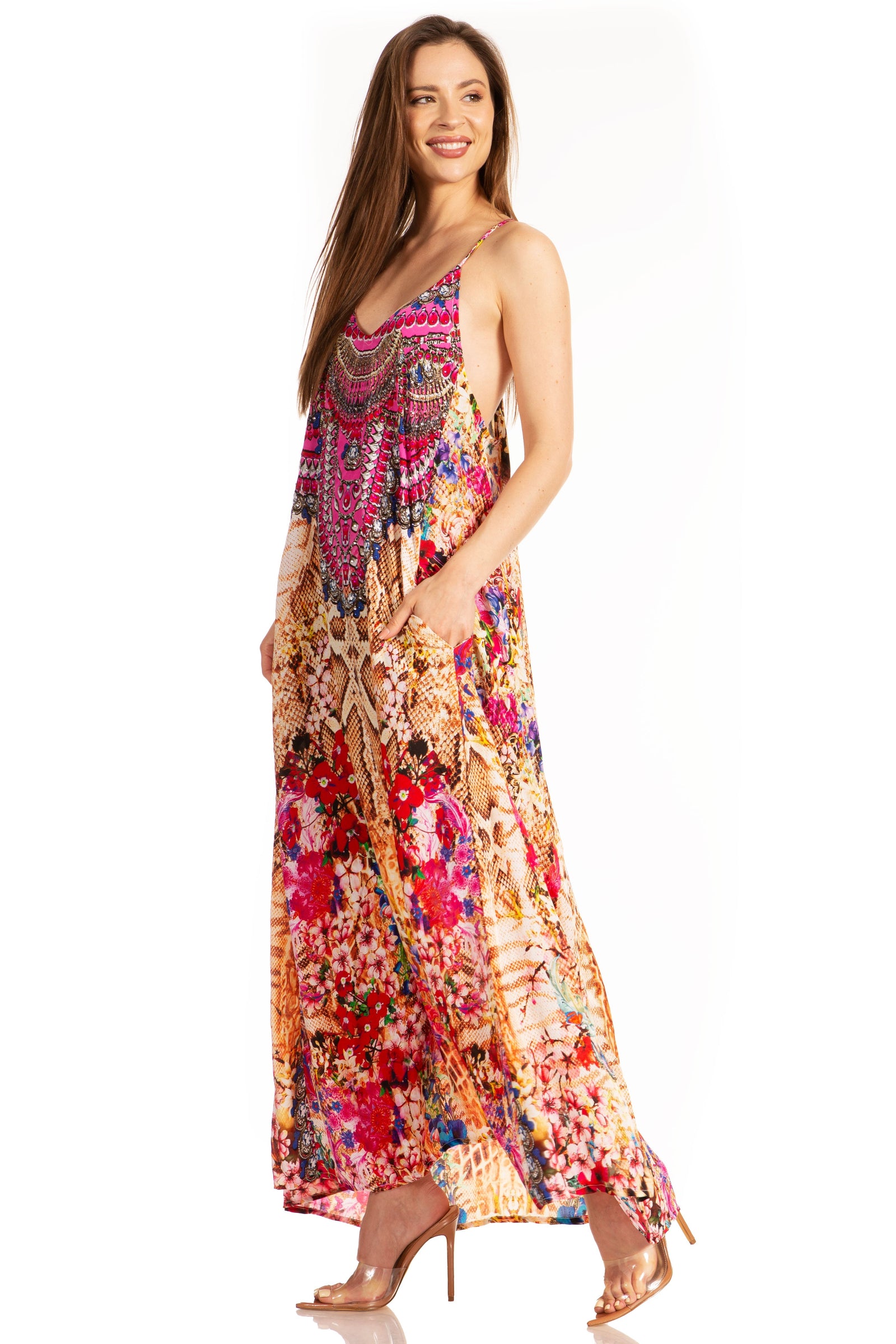 Vestido largo informal de verano con cuello en V y tirantes finos para mujer de Sakkas Sofia
