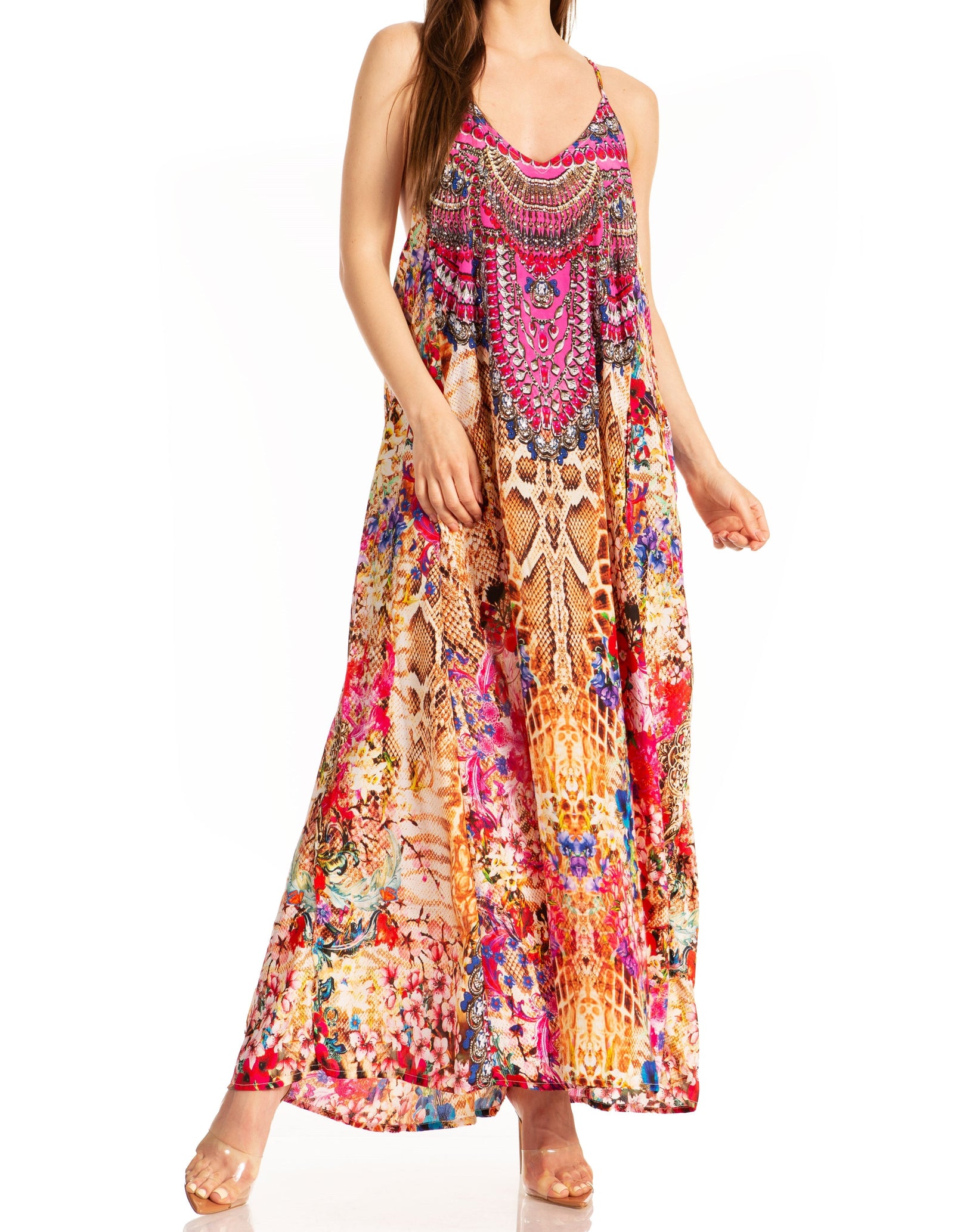 Vestido largo informal de verano con cuello en V y tirantes finos para mujer de Sakkas Sofia