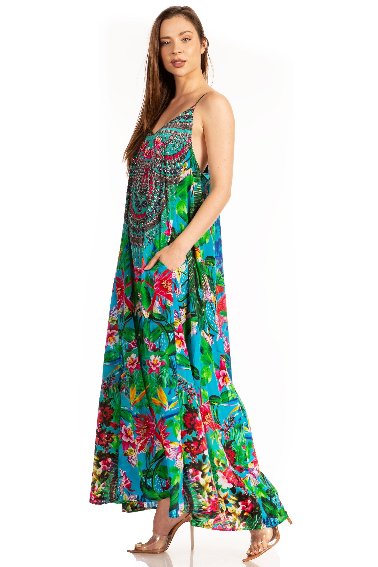 Vestido largo informal de verano con cuello en V y tirantes finos para mujer de Sakkas Sofia