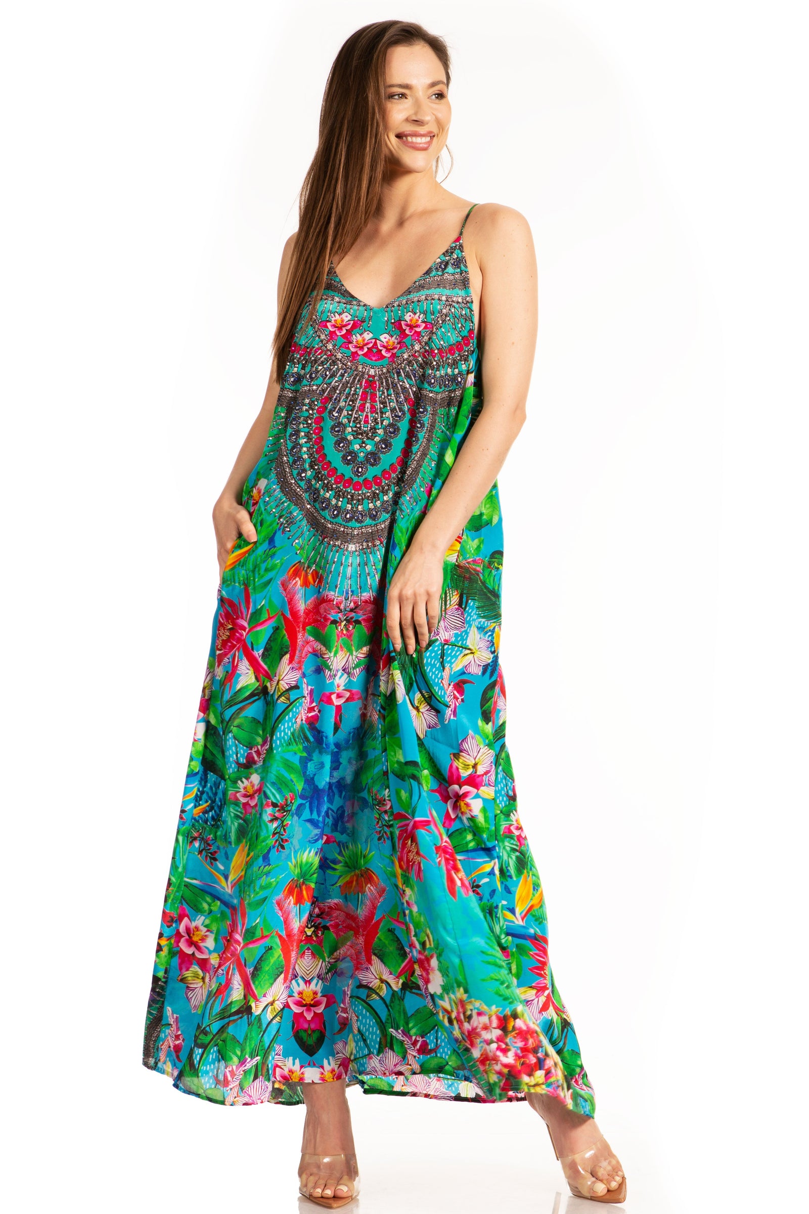 Vestido largo informal de verano con cuello en V y tirantes finos para mujer de Sakkas Sofia