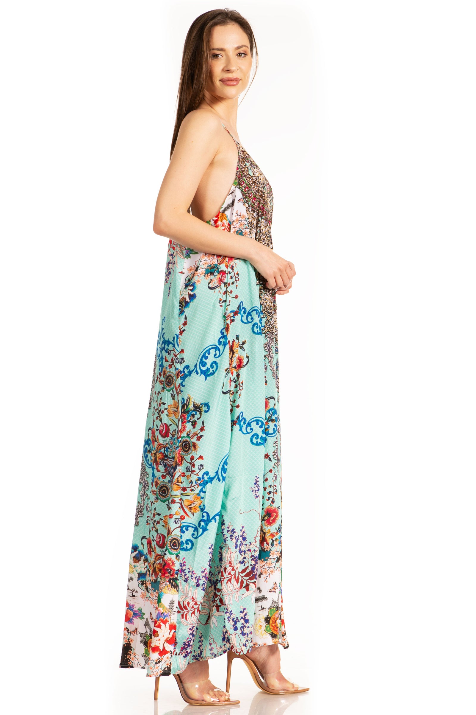 Vestido largo informal de verano con cuello en V y tirantes finos para mujer de Sakkas Sofia