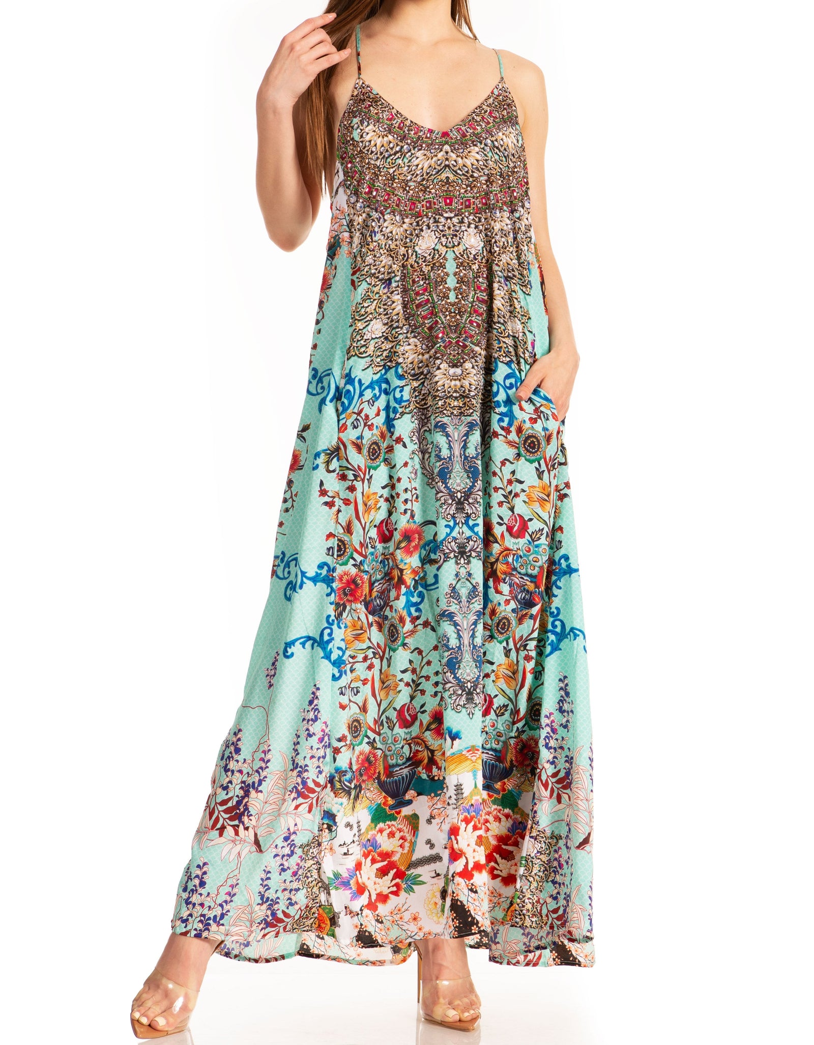 Vestido largo informal de verano con cuello en V y tirantes finos para mujer de Sakkas Sofia