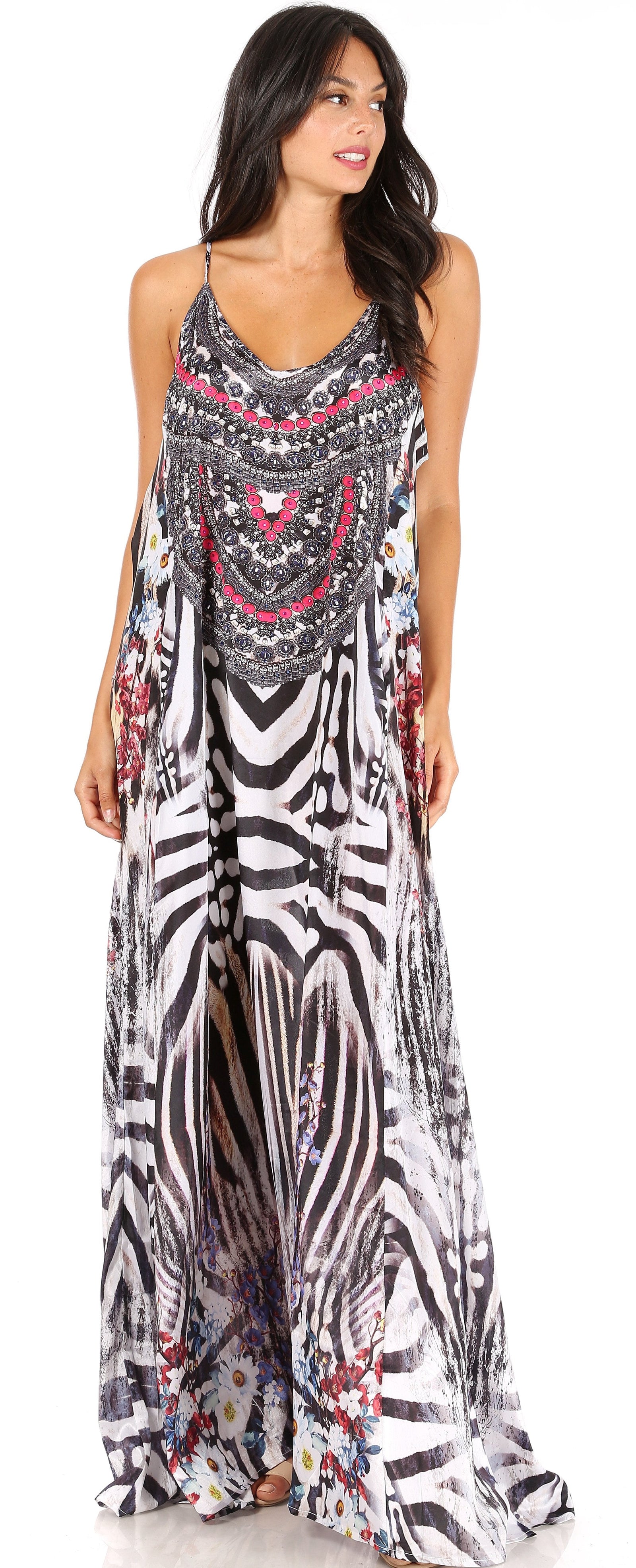 Vestido largo informal de verano con cuello en V y tirantes finos para mujer de Sakkas Sofia