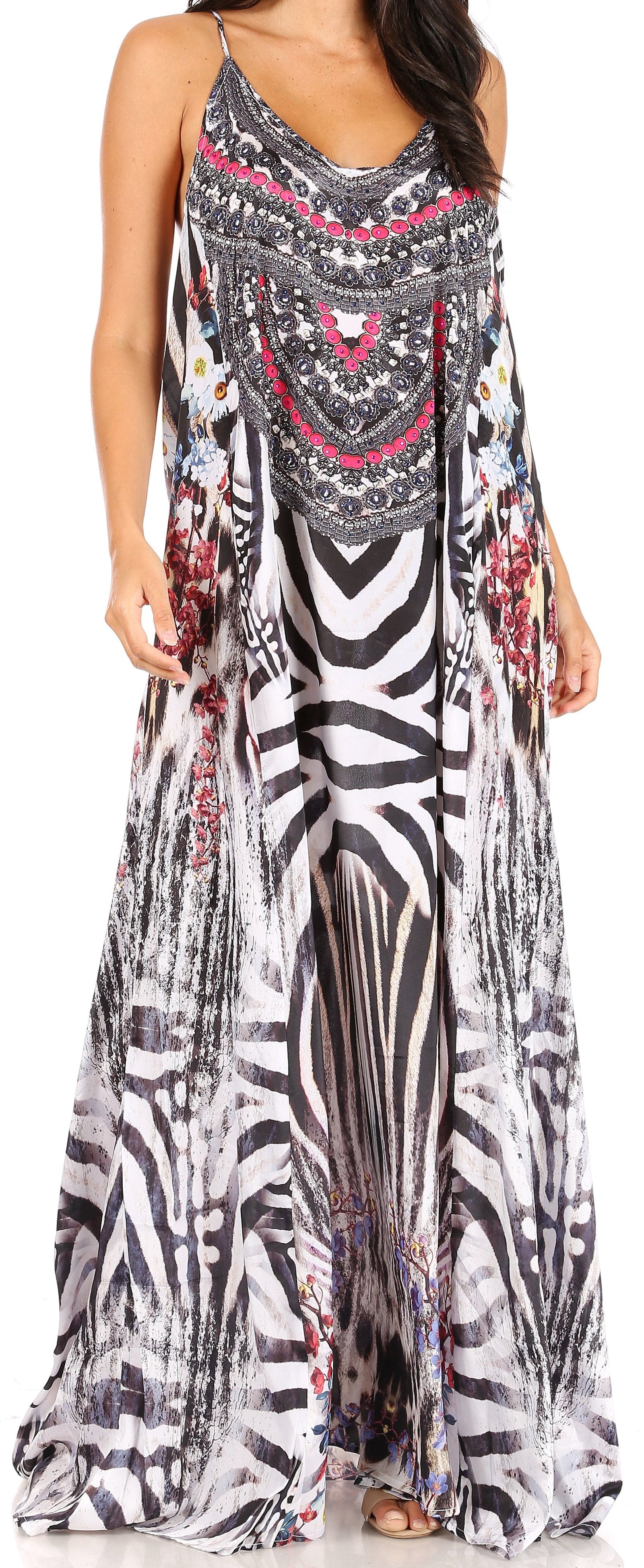 Vestido largo informal de verano con cuello en V y tirantes finos para mujer de Sakkas Sofia