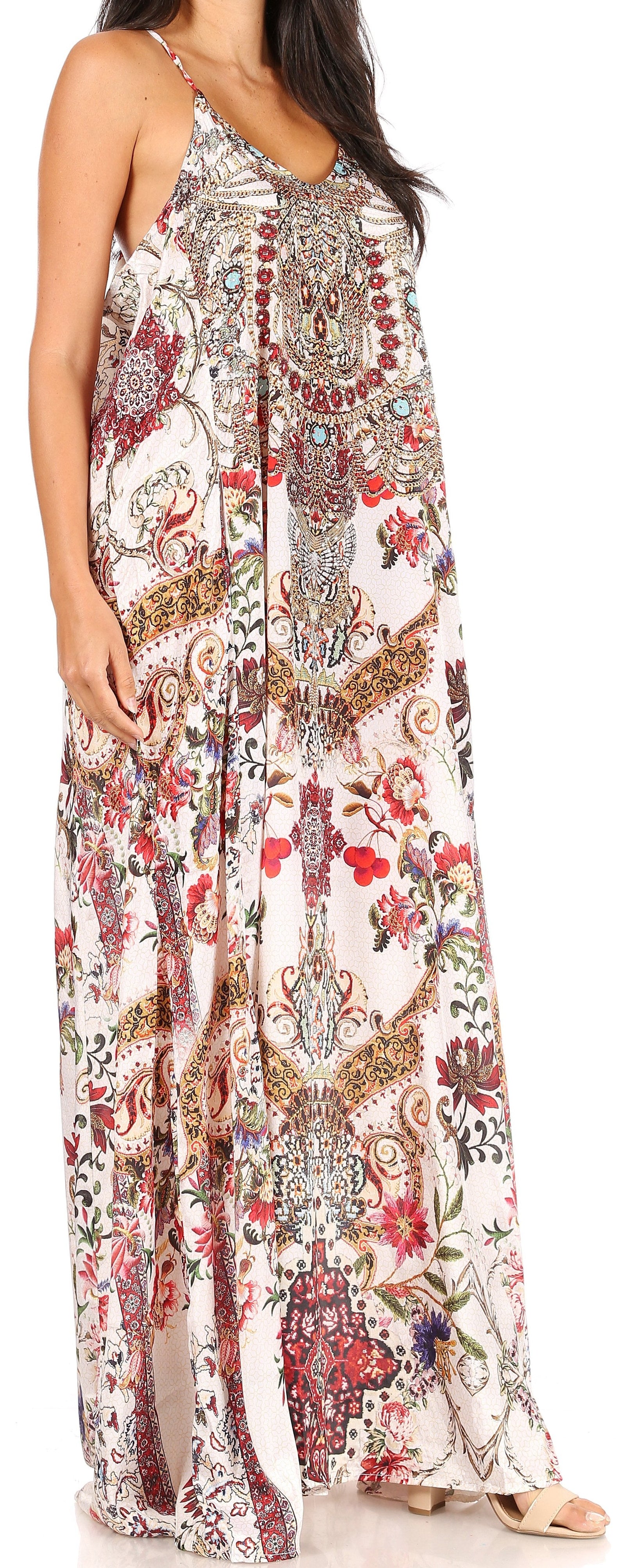Vestido largo informal de verano con cuello en V y tirantes finos para mujer de Sakkas Sofia