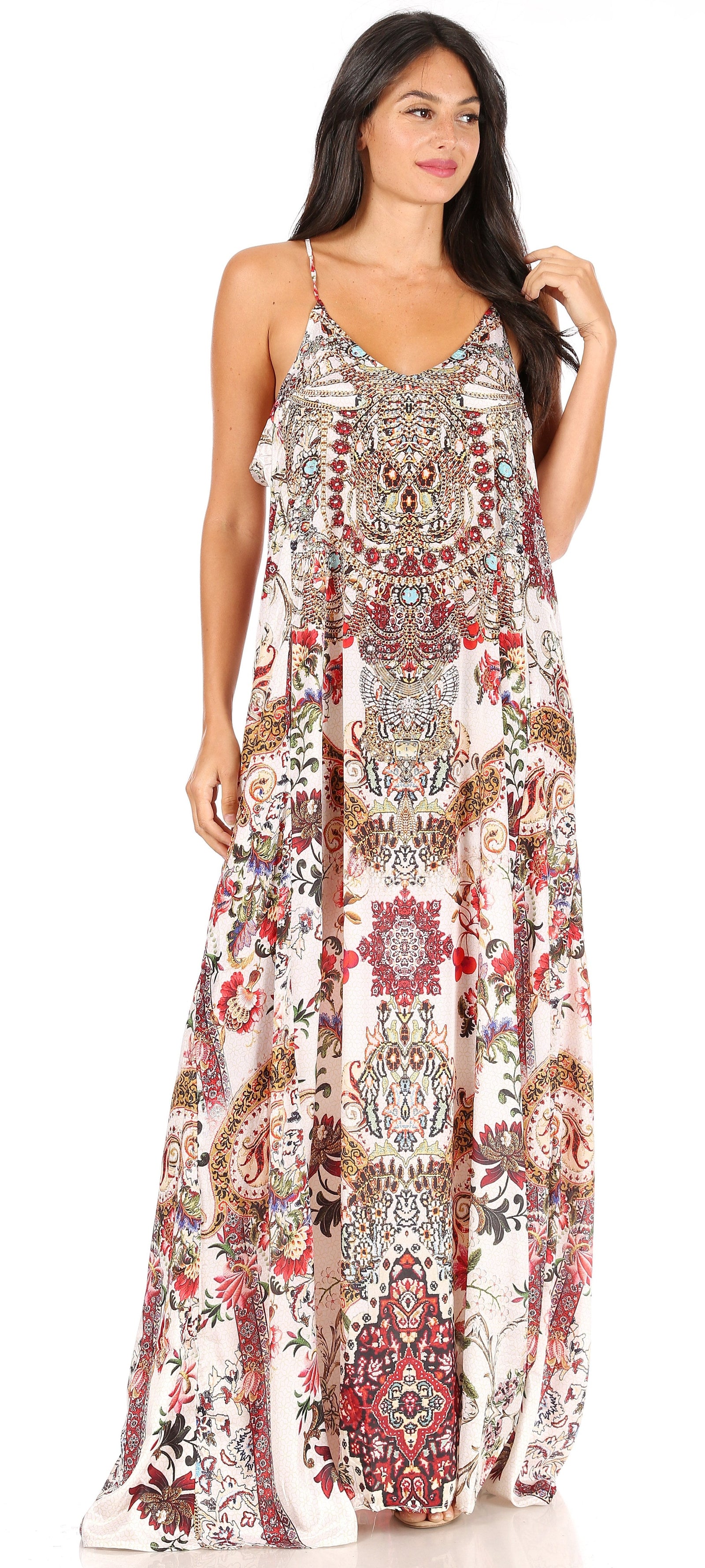 Vestido largo informal de verano con cuello en V y tirantes finos para mujer de Sakkas Sofia