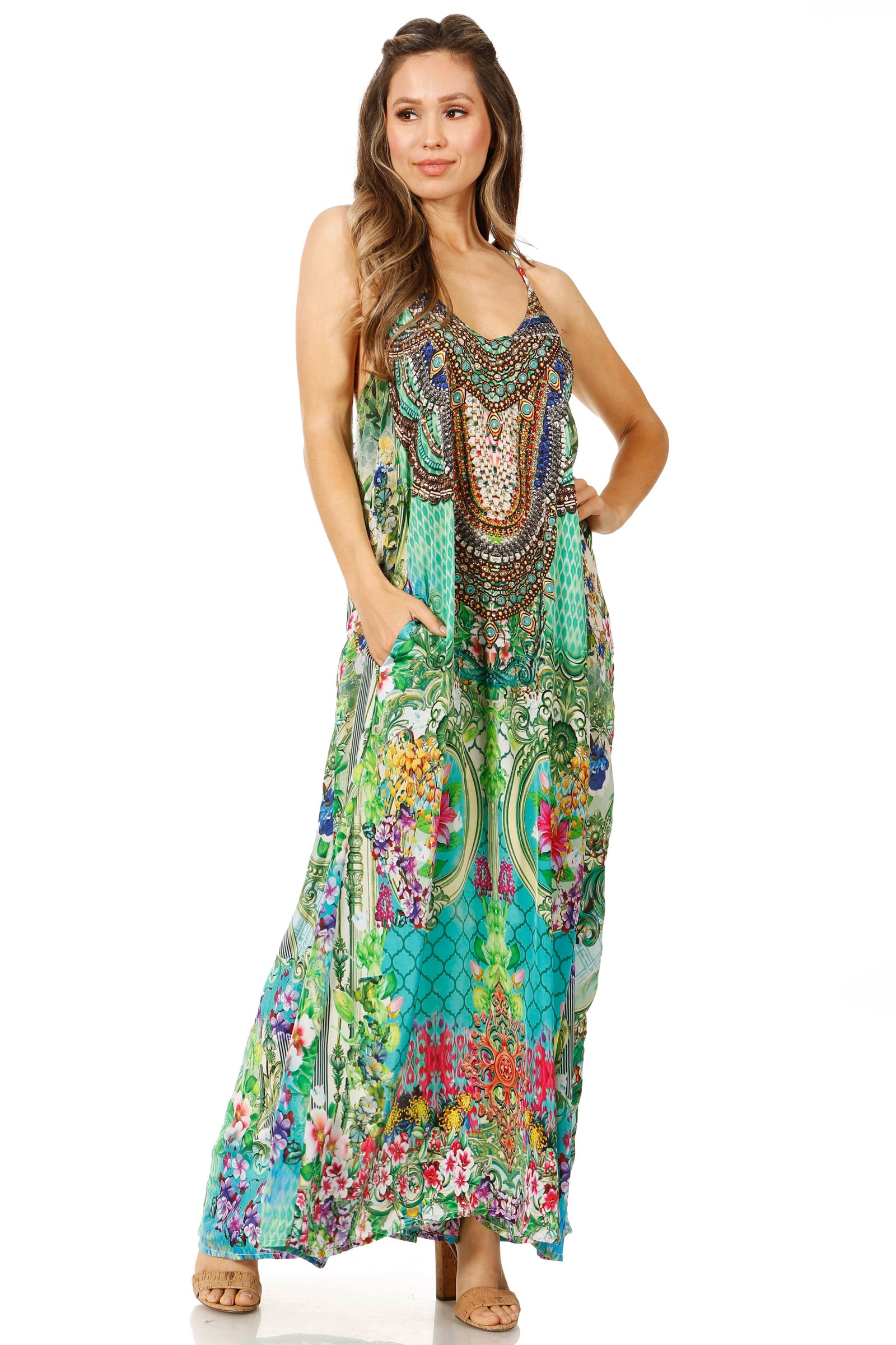 Vestido largo informal de verano con cuello en V y tirantes finos para mujer de Sakkas Sofia