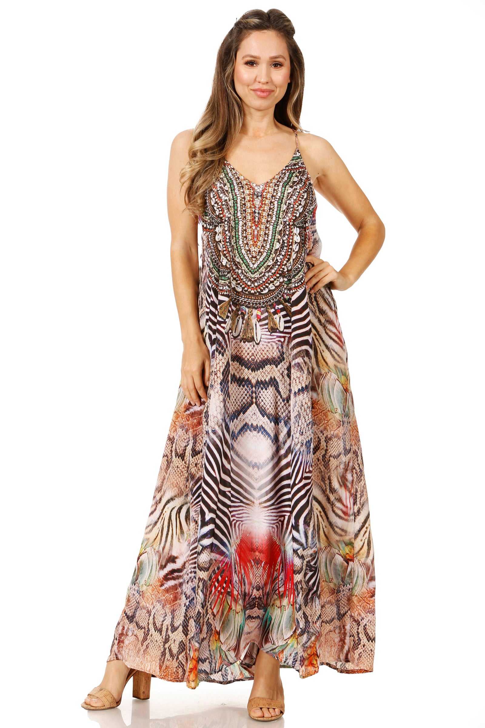 Vestido largo informal de verano con cuello en V y tirantes finos para mujer de Sakkas Sofia