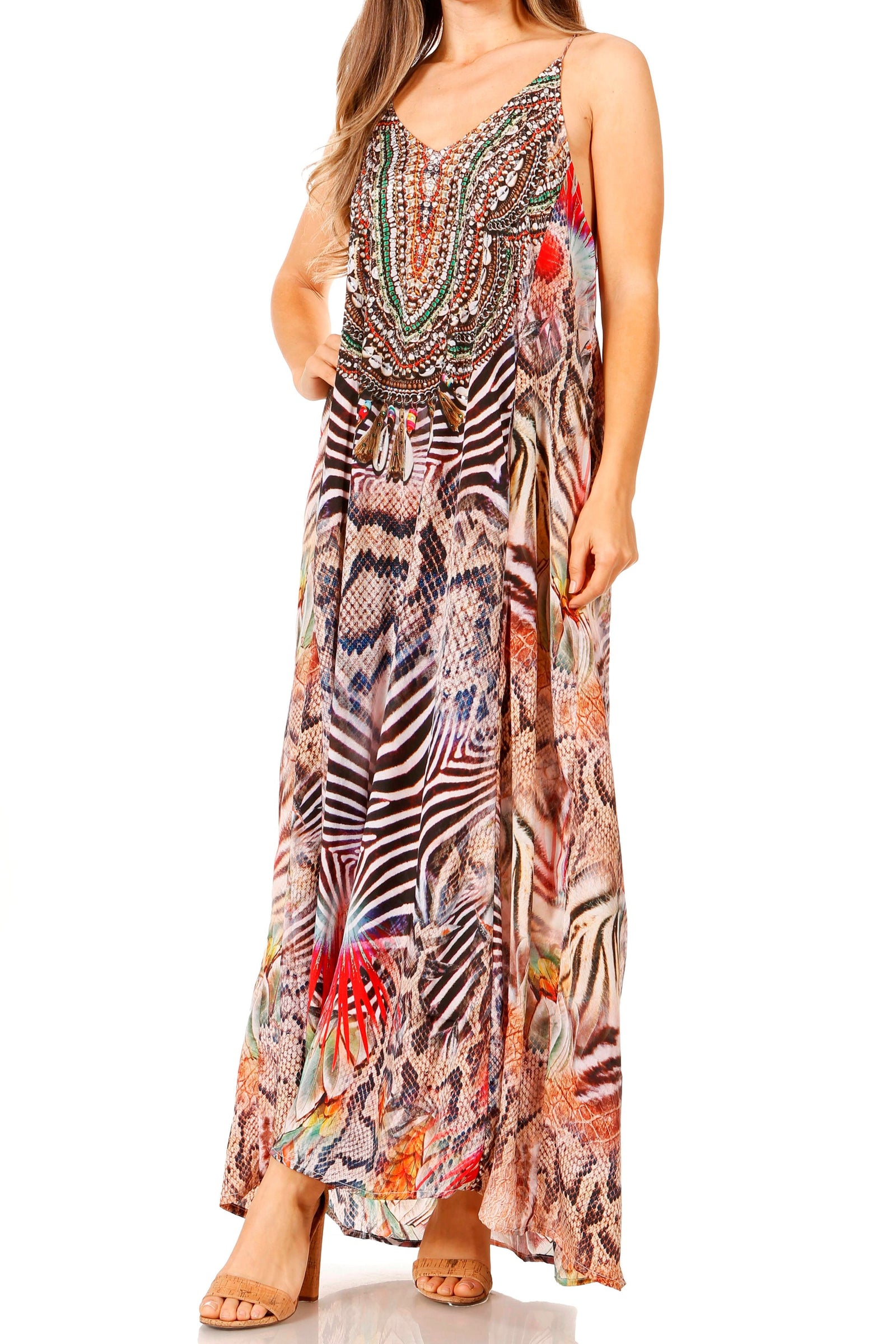 Vestido largo informal de verano con cuello en V y tirantes finos para mujer de Sakkas Sofia