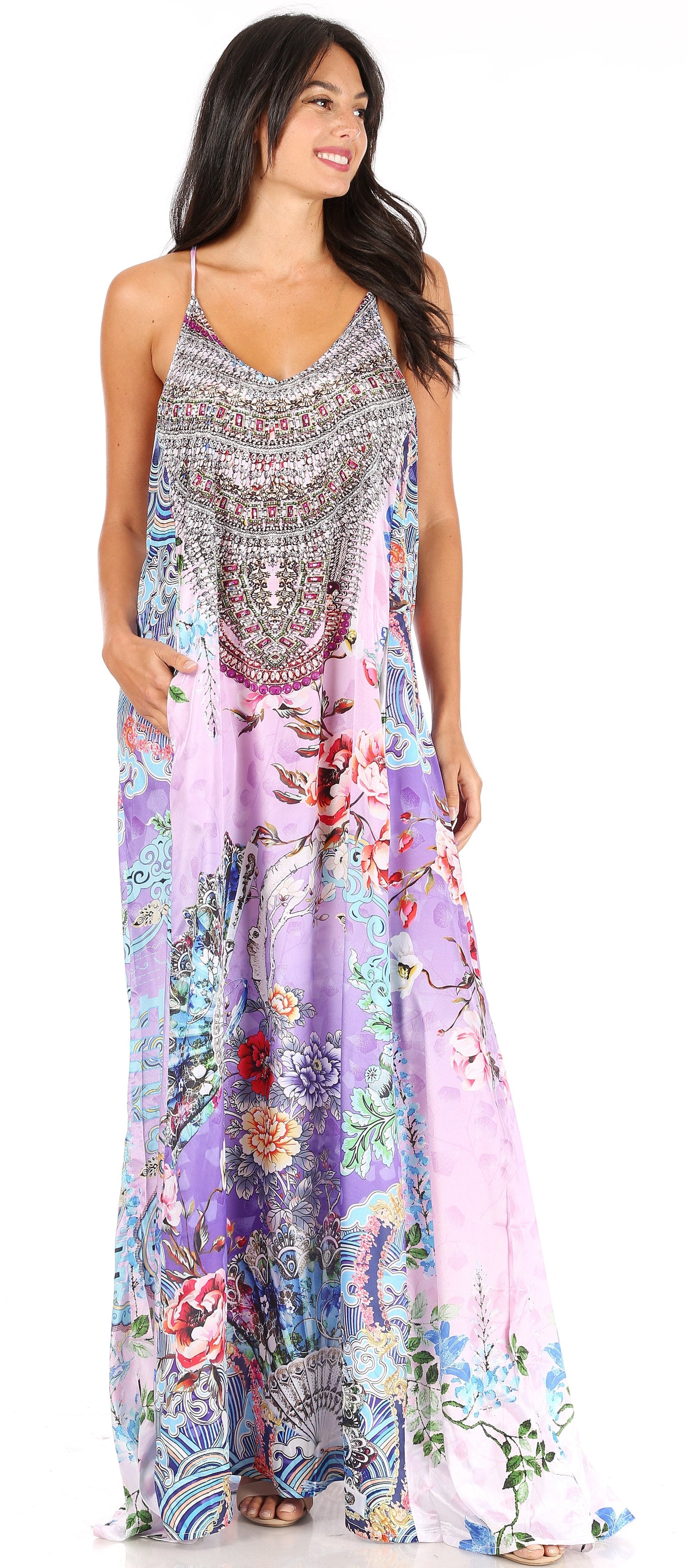 Vestido largo informal de verano con cuello en V y tirantes finos para mujer de Sakkas Sofia