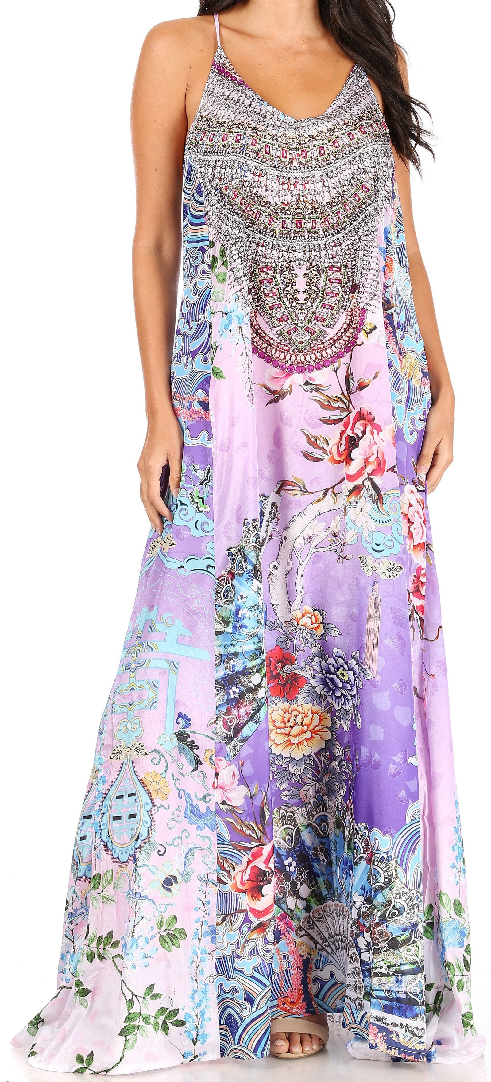 Vestido largo informal de verano con cuello en V y tirantes finos para mujer de Sakkas Sofia