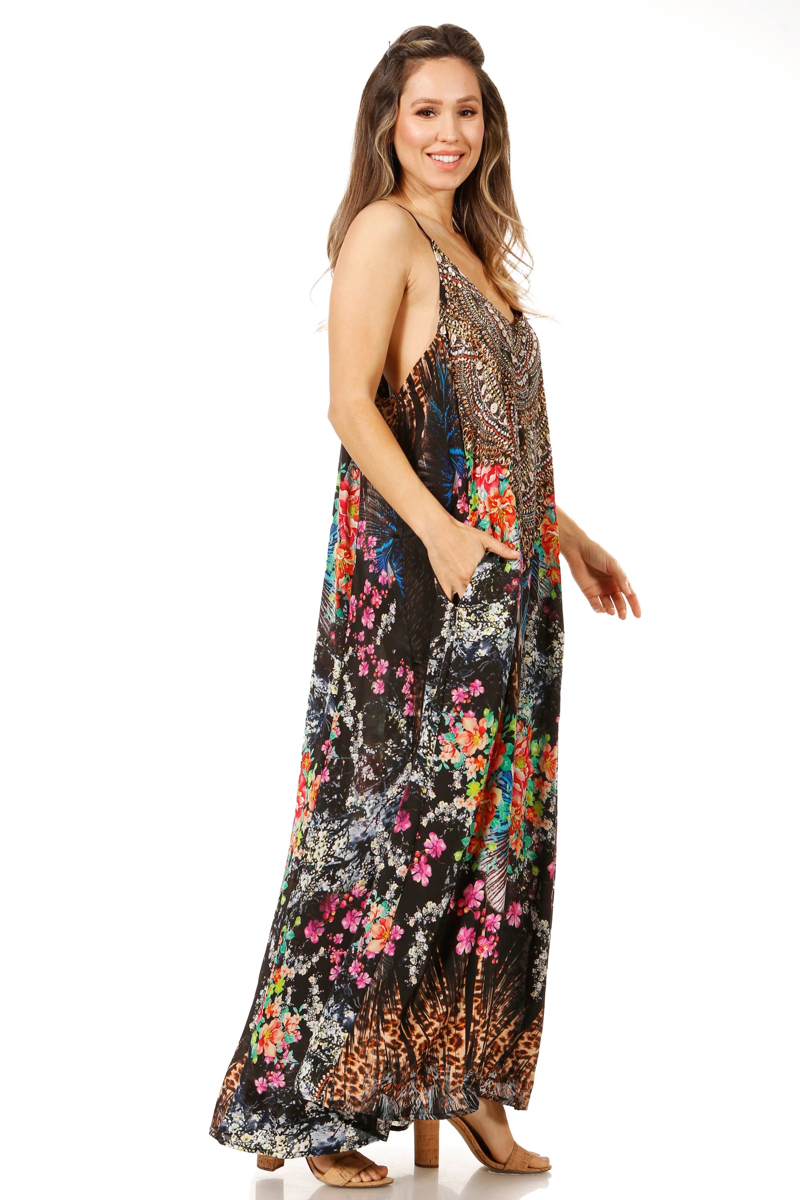 Vestido largo informal de verano con cuello en V y tirantes finos para mujer de Sakkas Sofia