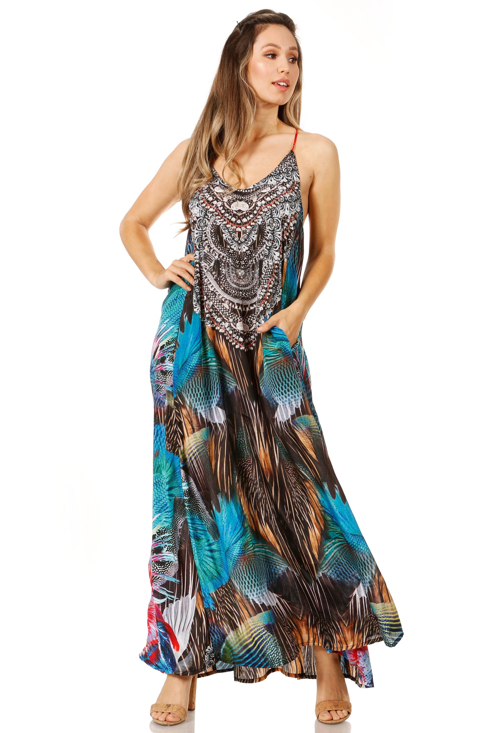 Vestido largo informal de verano con cuello en V y tirantes finos para mujer de Sakkas Sofia