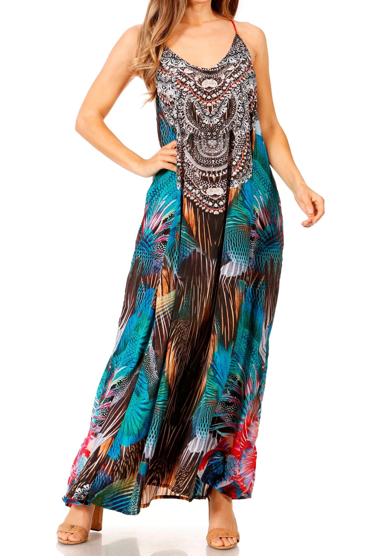 Vestido largo informal de verano con cuello en V y tirantes finos para mujer de Sakkas Sofia