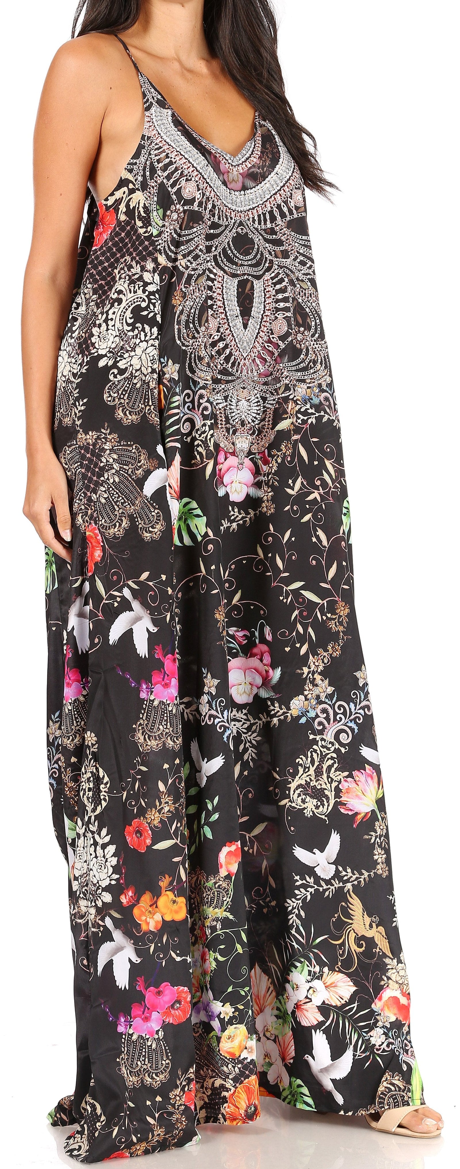 Vestido largo informal de verano con cuello en V y tirantes finos para mujer de Sakkas Sofia