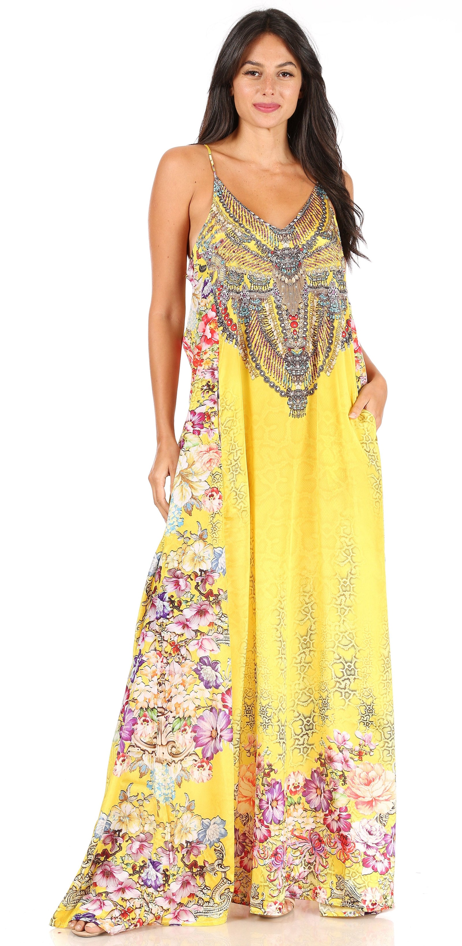 Vestido largo informal de verano con cuello en V y tirantes finos para mujer de Sakkas Sofia