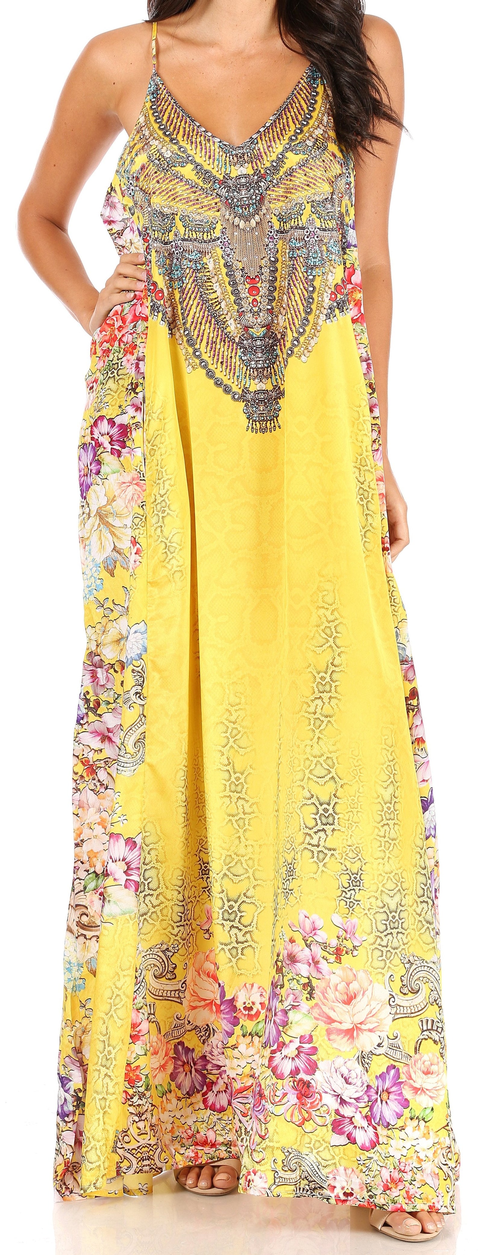 Vestido largo informal de verano con cuello en V y tirantes finos para mujer de Sakkas Sofia