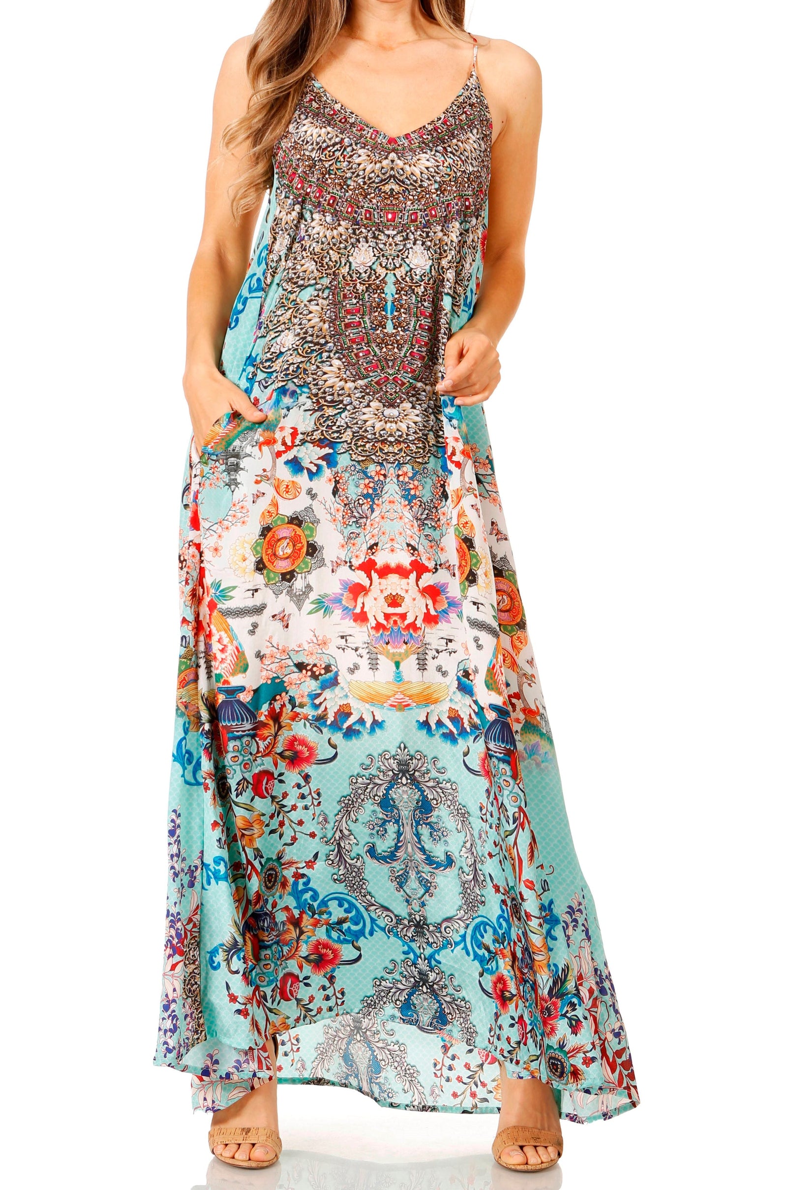 Vestido largo informal de verano con cuello en V y tirantes finos para mujer de Sakkas Sofia