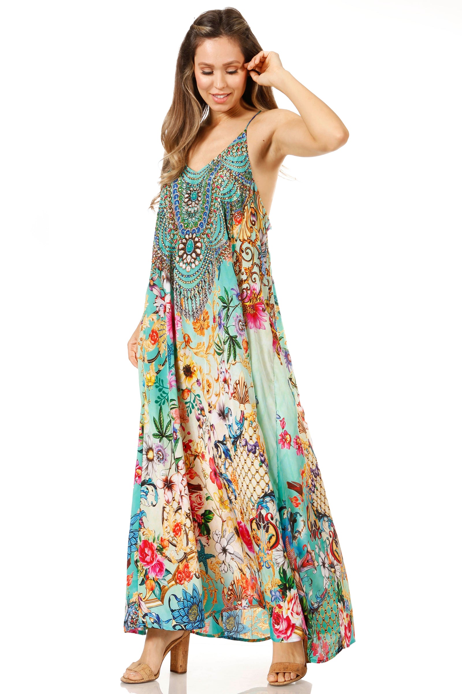 Vestido largo informal de verano con cuello en V y tirantes finos para mujer de Sakkas Sofia