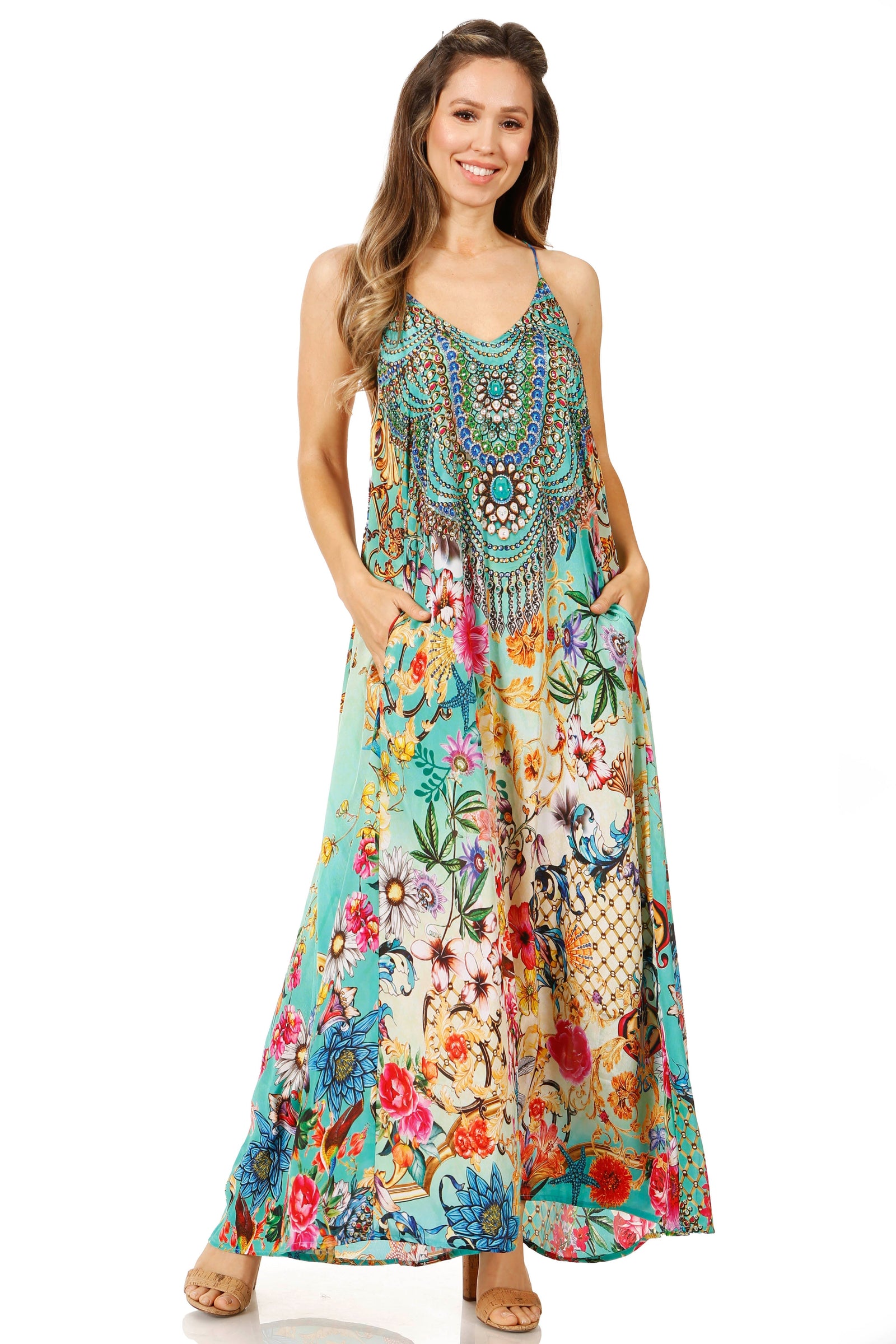 Vestido largo informal de verano con cuello en V y tirantes finos para mujer de Sakkas Sofia