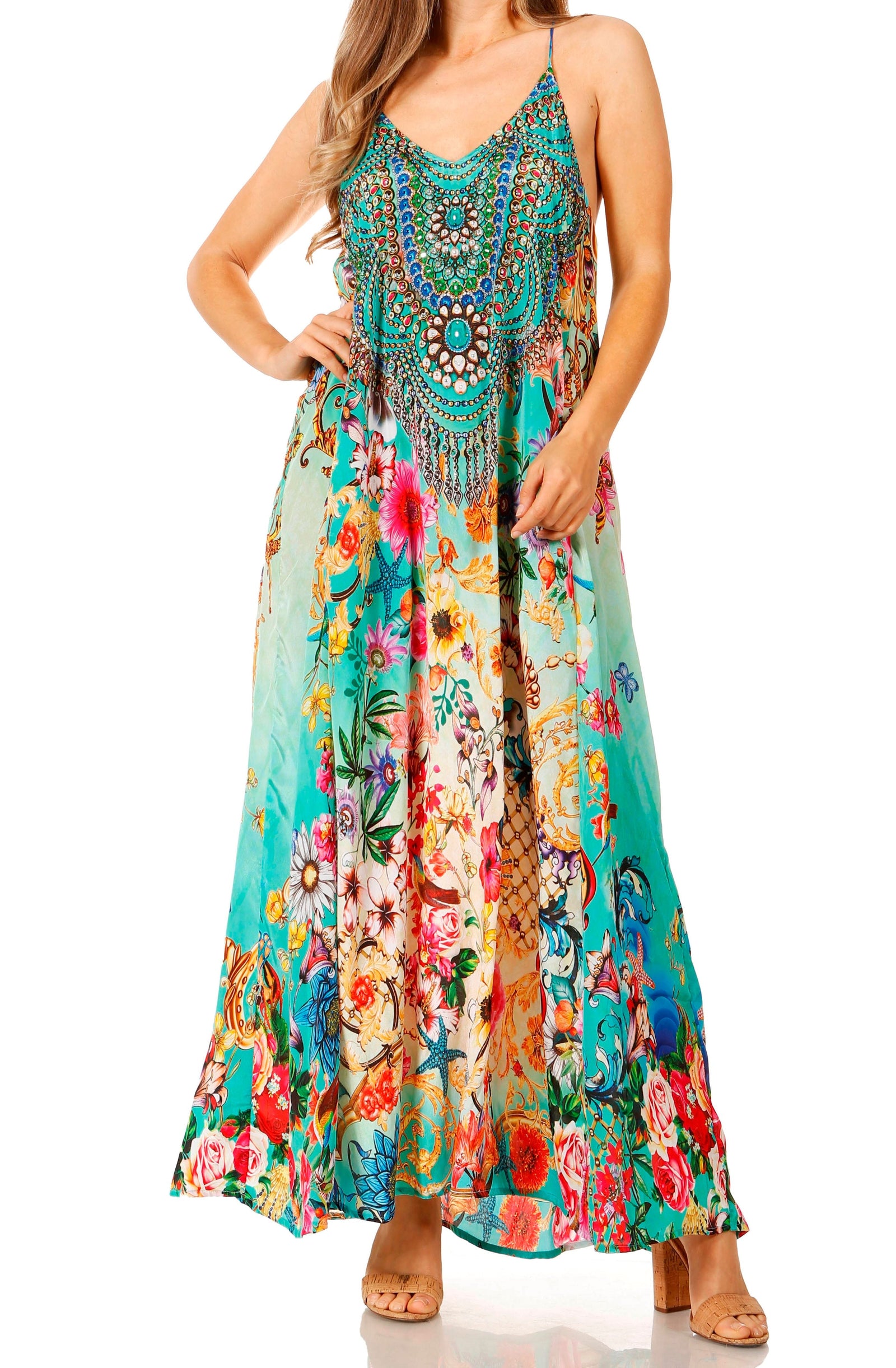 Vestido largo informal de verano con cuello en V y tirantes finos para mujer de Sakkas Sofia