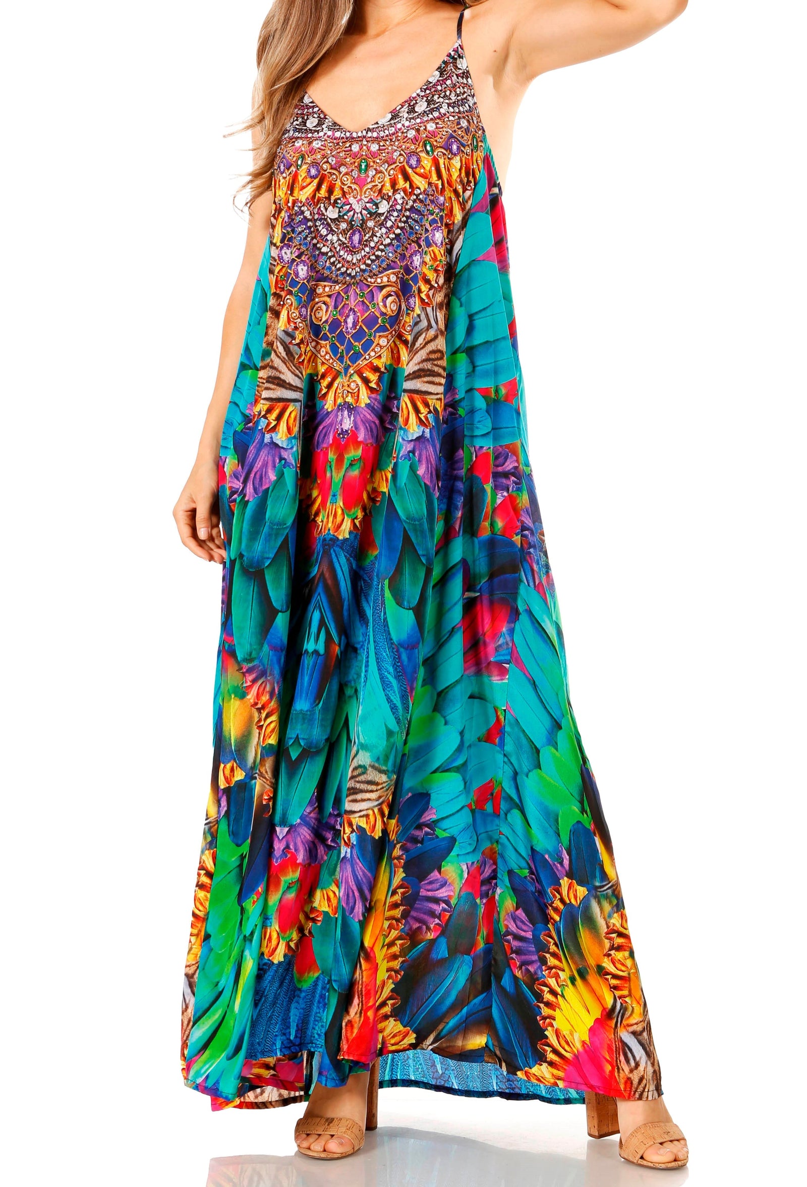Vestido largo informal de verano con cuello en V y tirantes finos para mujer de Sakkas Sofia