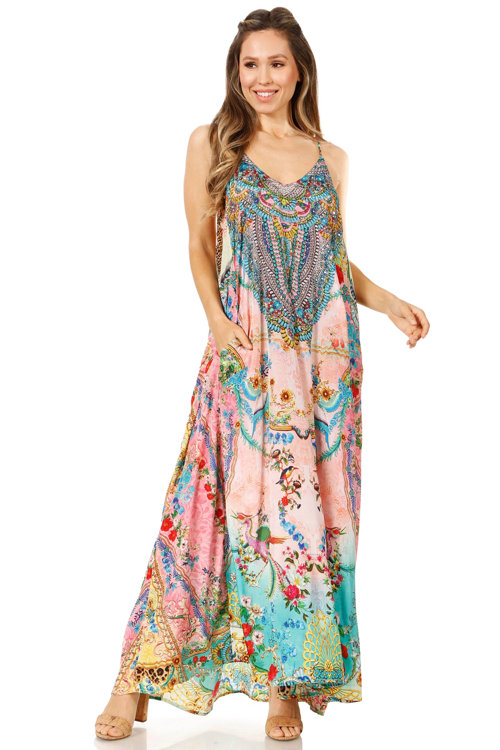 Vestido largo informal de verano con cuello en V y tirantes finos para mujer de Sakkas Sofia