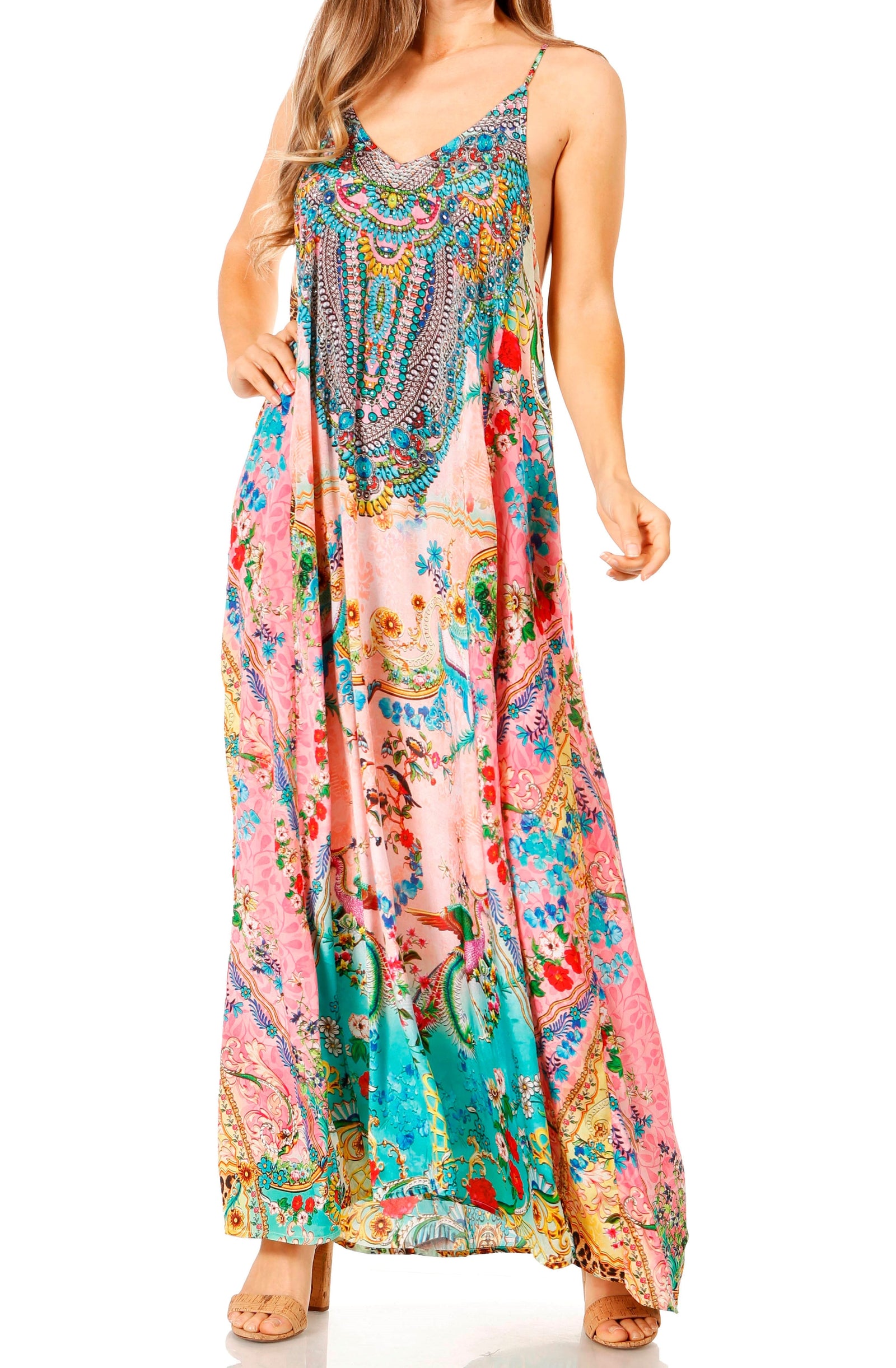 Vestido largo informal de verano con cuello en V y tirantes finos para mujer de Sakkas Sofia