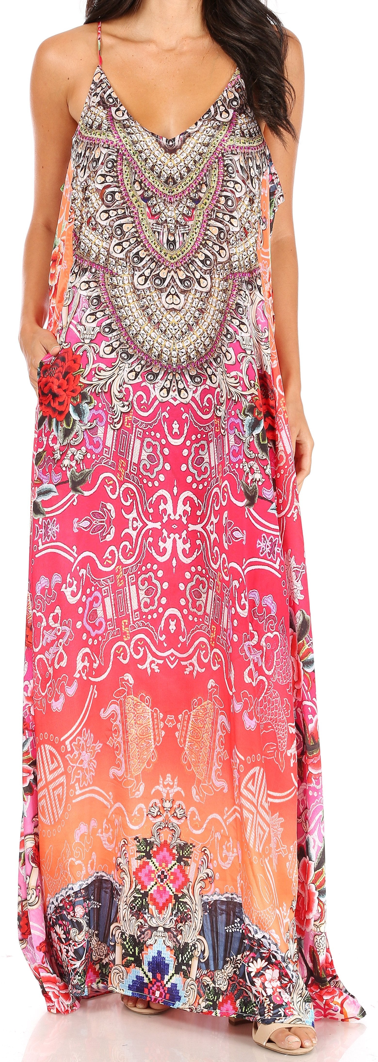 Vestido largo informal de verano con cuello en V y tirantes finos para mujer de Sakkas Sofia