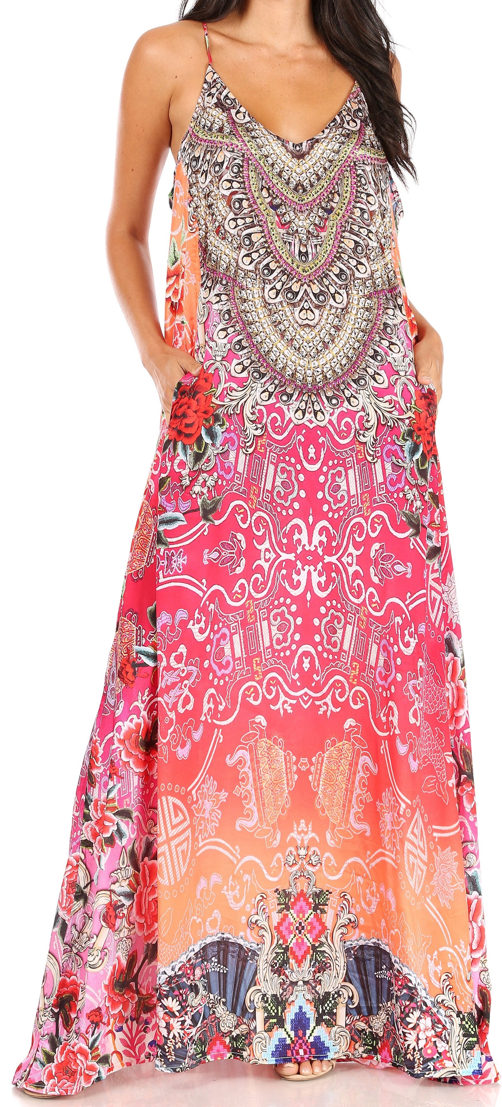 Vestido largo informal de verano con cuello en V y tirantes finos para mujer de Sakkas Sofia