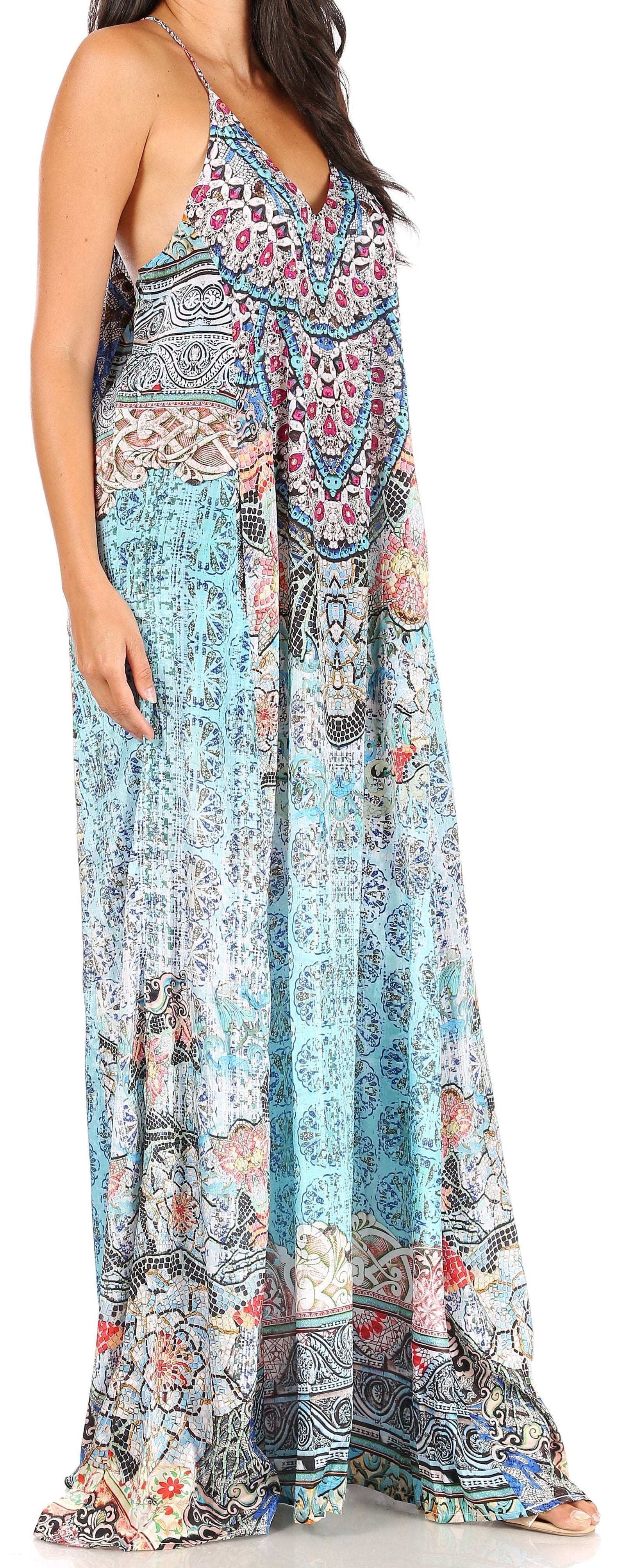 Vestido largo informal de verano con cuello en V y tirantes finos para mujer de Sakkas Sofia