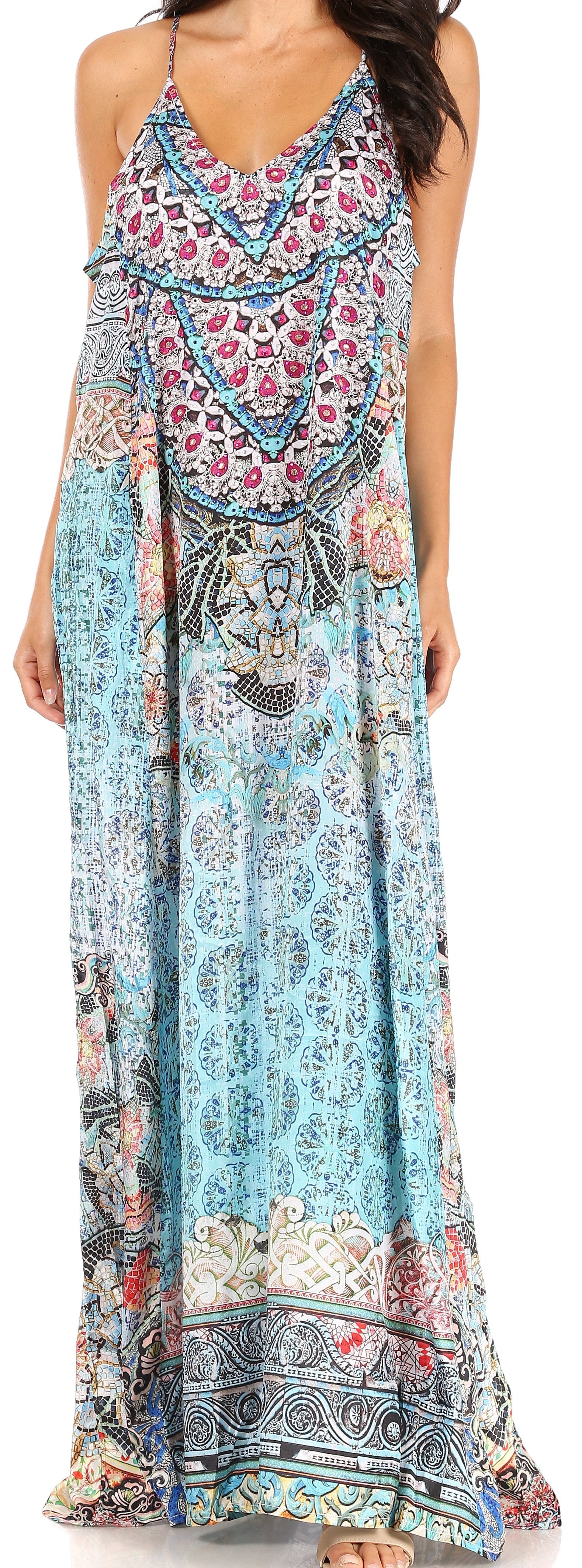 Vestido largo informal de verano con cuello en V y tirantes finos para mujer de Sakkas Sofia