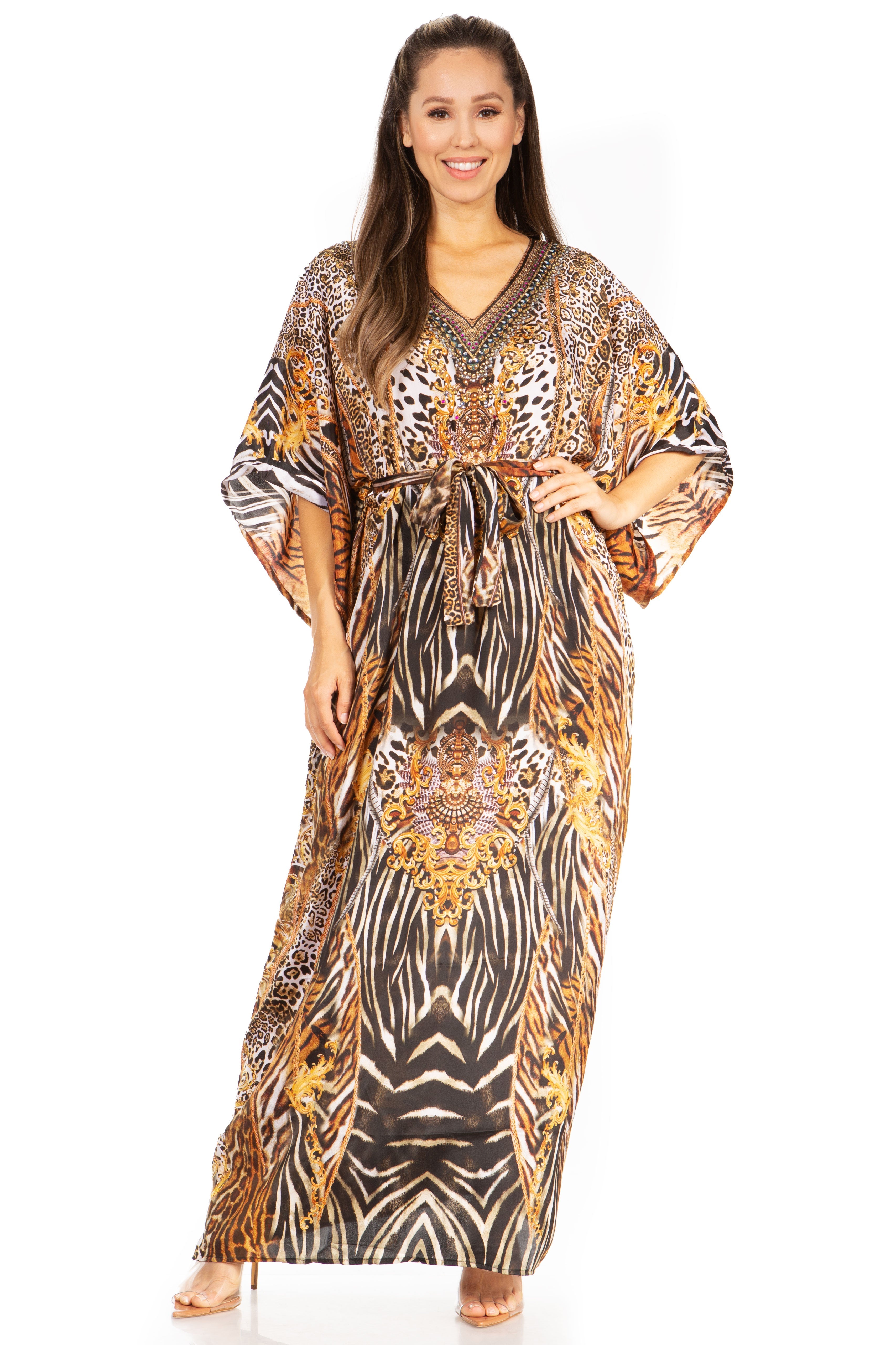 Vestido caftán maxi Maribel de Sakkas - Cuello en V y mangas cortas para mujer