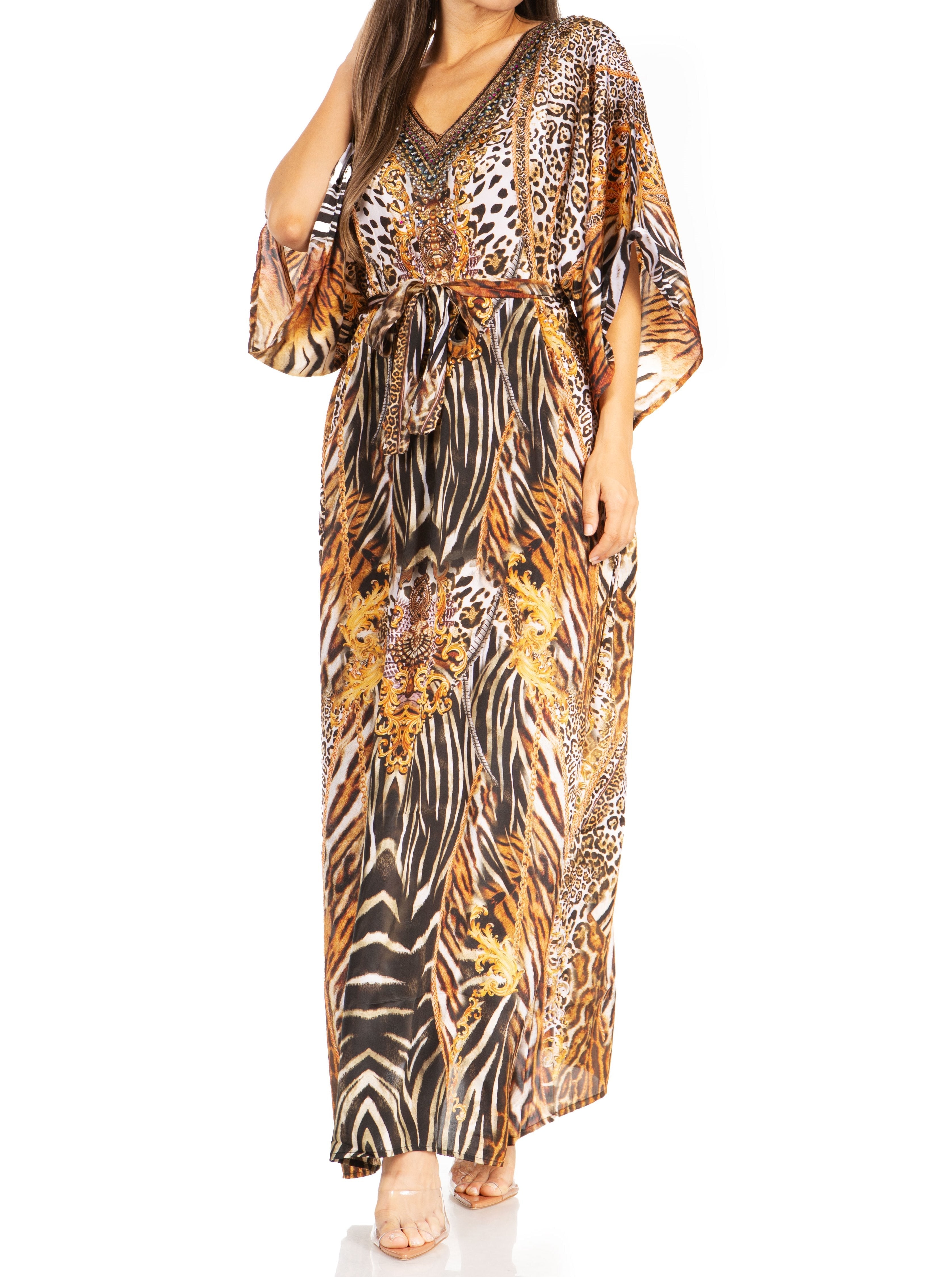 Vestido caftán maxi Maribel de Sakkas - Cuello en V y mangas cortas para mujer