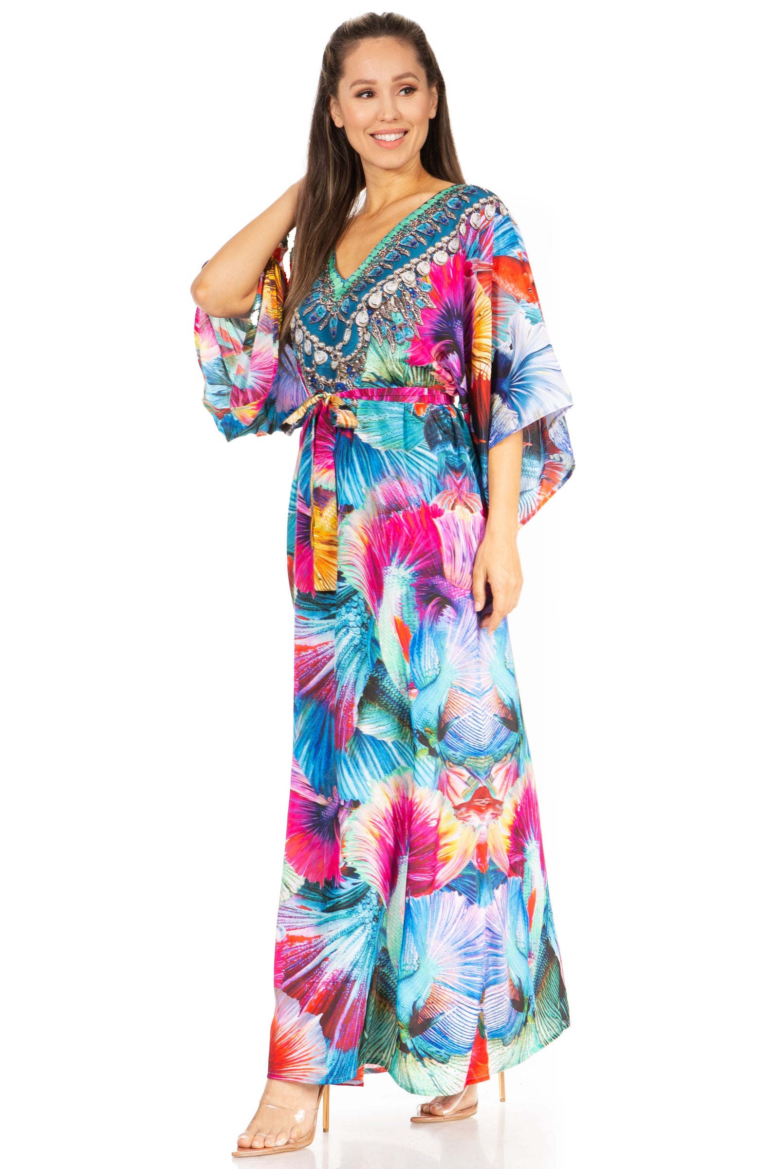 Vestido caftán maxi Maribel de Sakkas - Cuello en V y mangas cortas para mujer