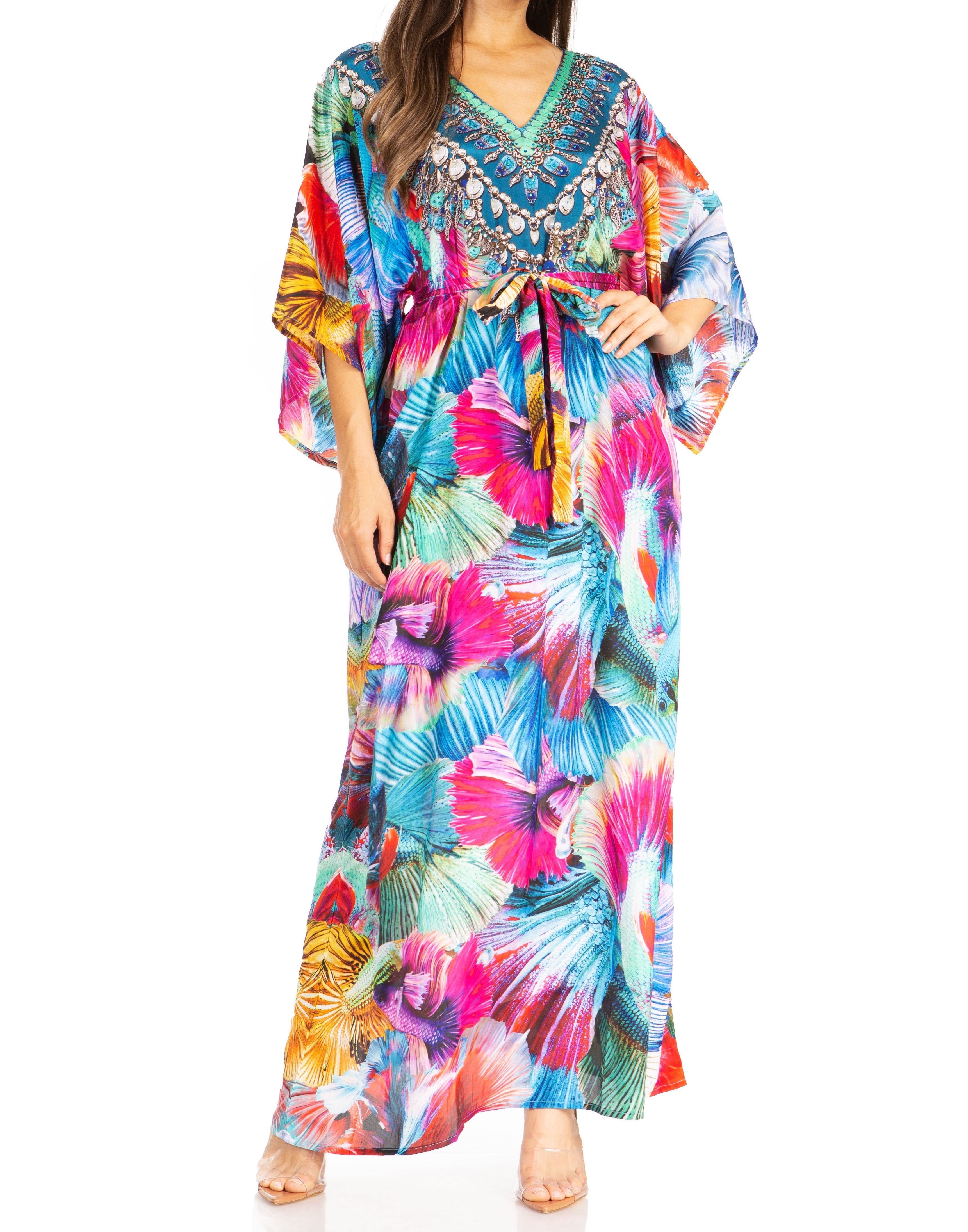 Vestido caftán maxi Maribel de Sakkas - Cuello en V y mangas cortas para mujer