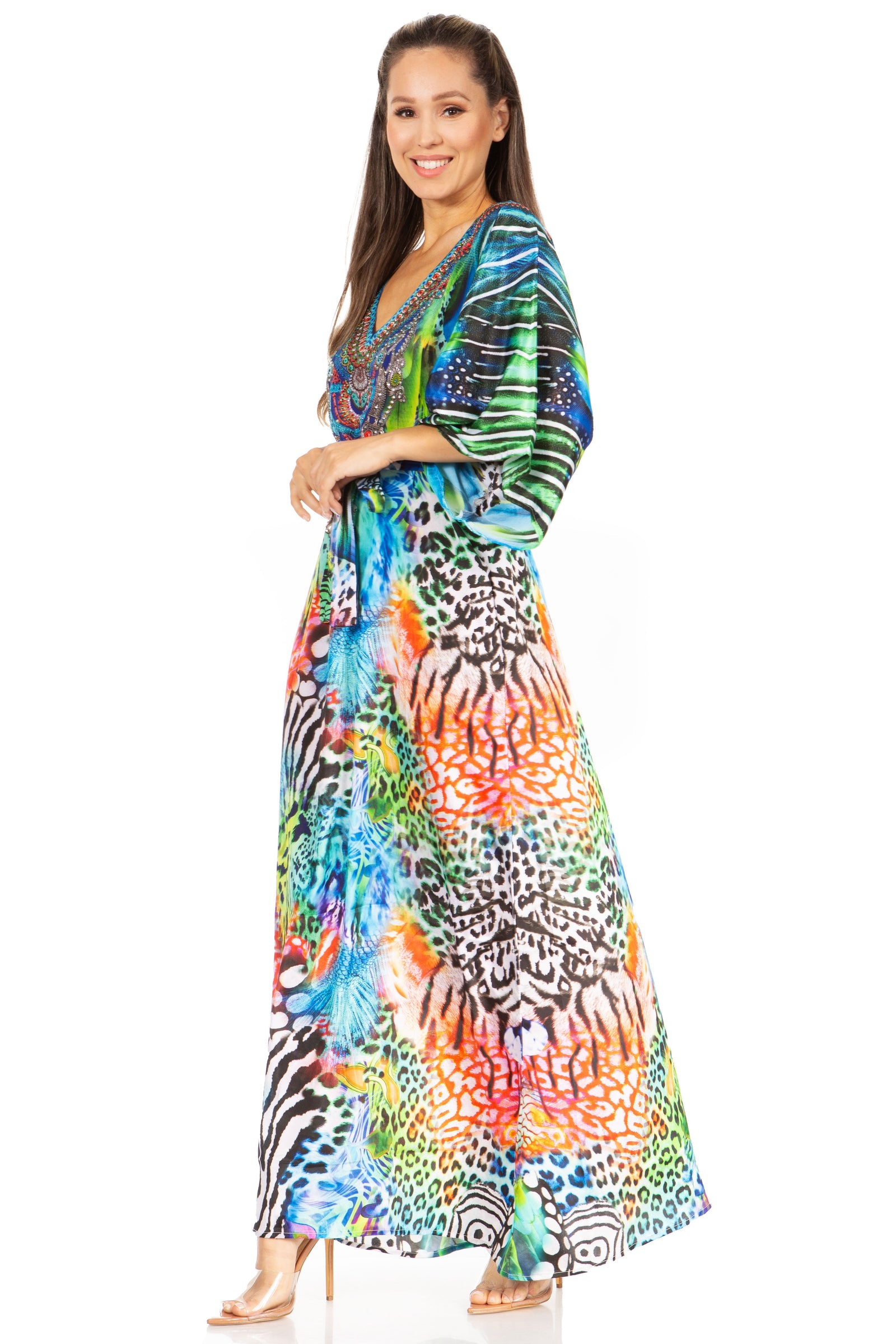 Vestido caftán maxi Maribel de Sakkas - Cuello en V y mangas cortas para mujer