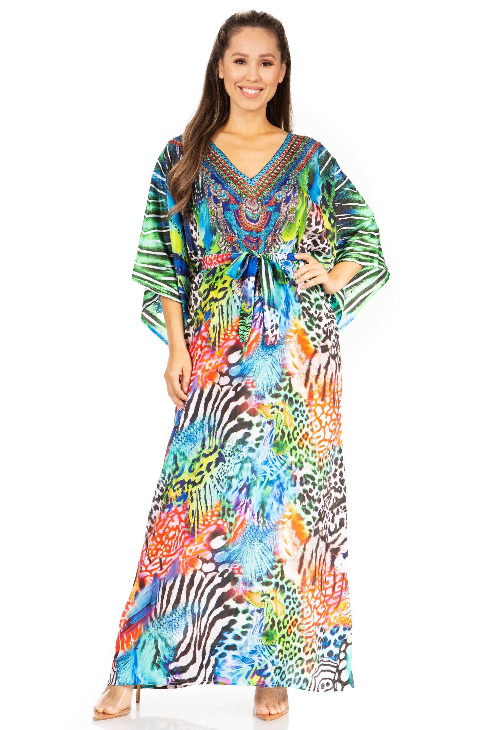 Vestido caftán maxi Maribel de Sakkas - Cuello en V y mangas cortas para mujer