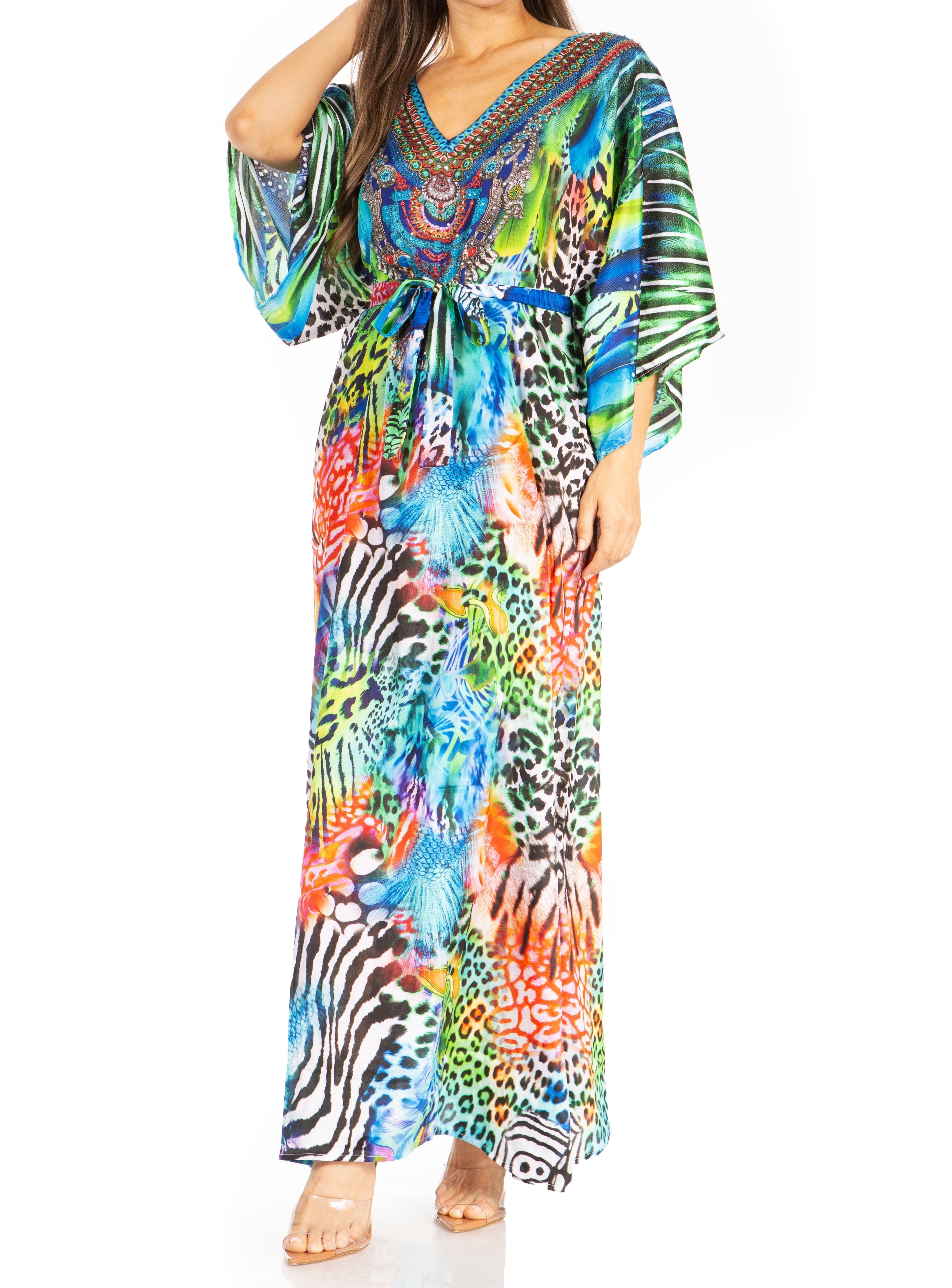 Vestido caftán maxi Maribel de Sakkas - Cuello en V y mangas cortas para mujer