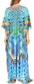 Sakkas Milanna Women's V neck Short Sleeve Vibrant Print Caftan Dress Cover-up
