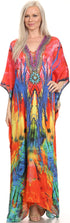 Sakkas Milanna Women's V neck Short Sleeve Vibrant Print Caftan Dress Cover-up