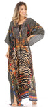 Sakkas Milanna Women's V neck Short Sleeve Vibrant Print Caftan Dress Cover-up