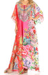 Sakkas Milanna Women's V neck Short Sleeve Vibrant Print Caftan Dress Cover-up