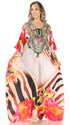 Sakkas Milanna Women's V neck Short Sleeve Vibrant Print Caftan Dress Cover-up