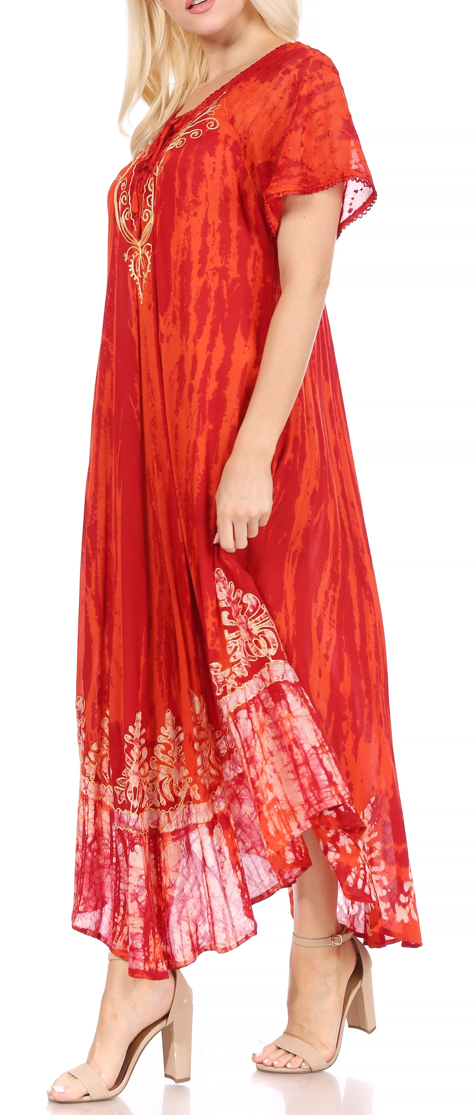 Sakkas Devora Maxi camisón caftán caftán para mujer Tie Dye Batik y corsé