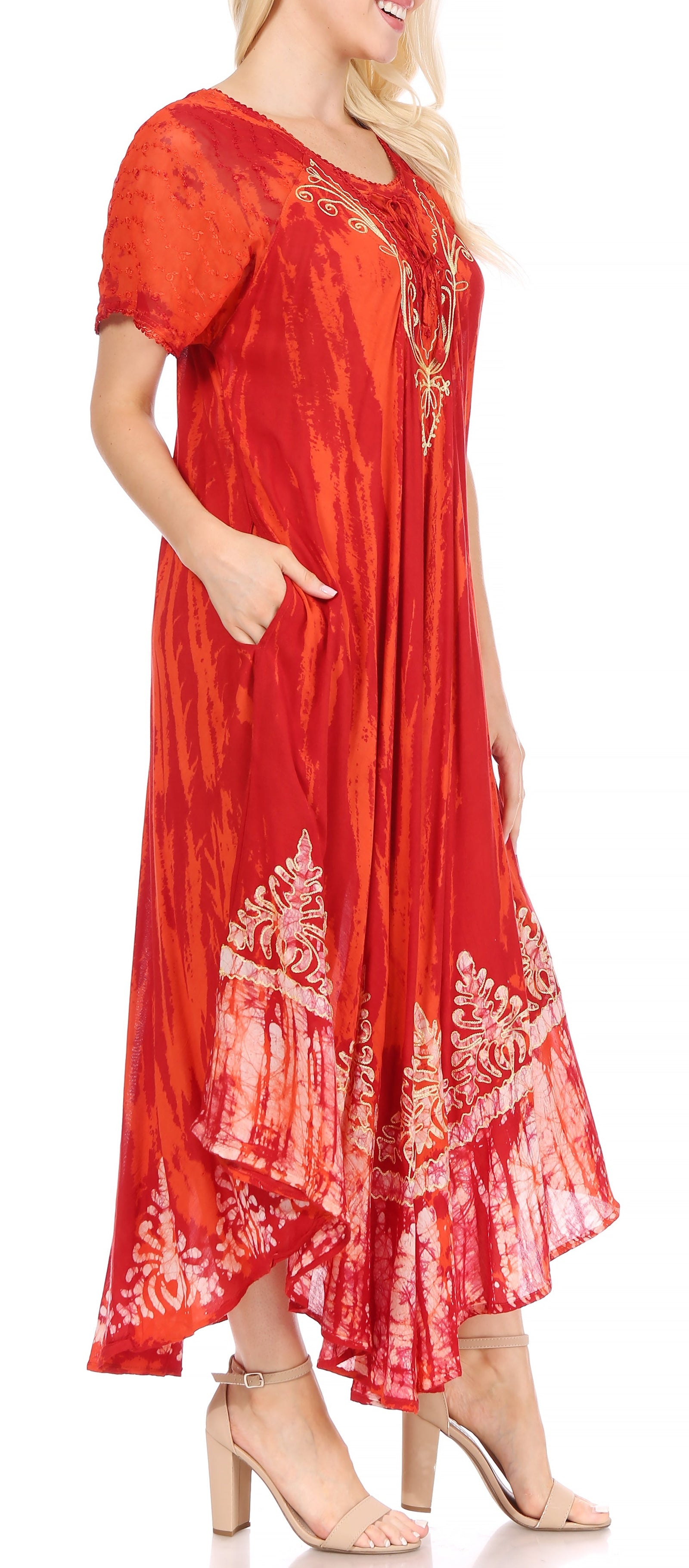 Sakkas Devora Maxi camisón caftán caftán para mujer Tie Dye Batik y corsé