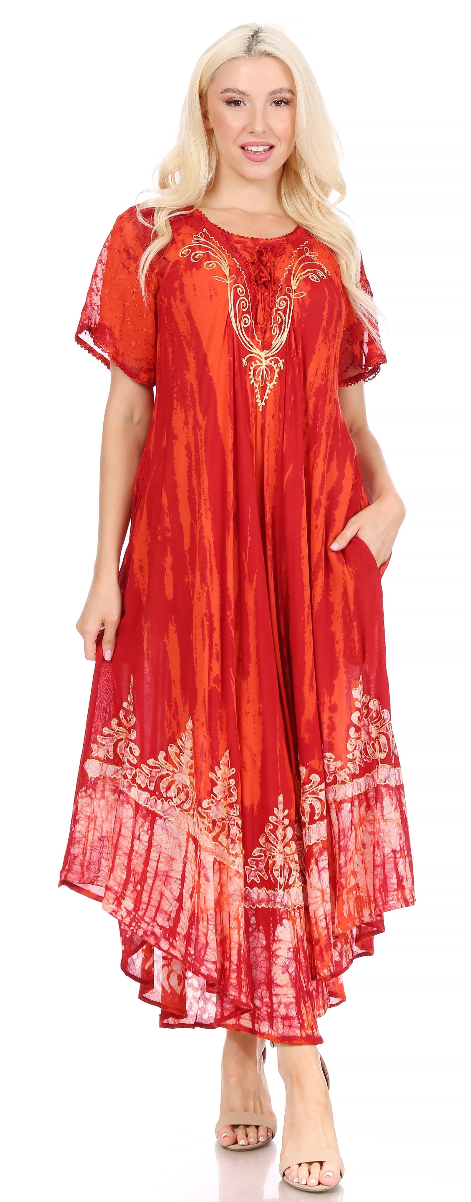 Sakkas Devora Maxi camisón caftán caftán para mujer Tie Dye Batik y corsé