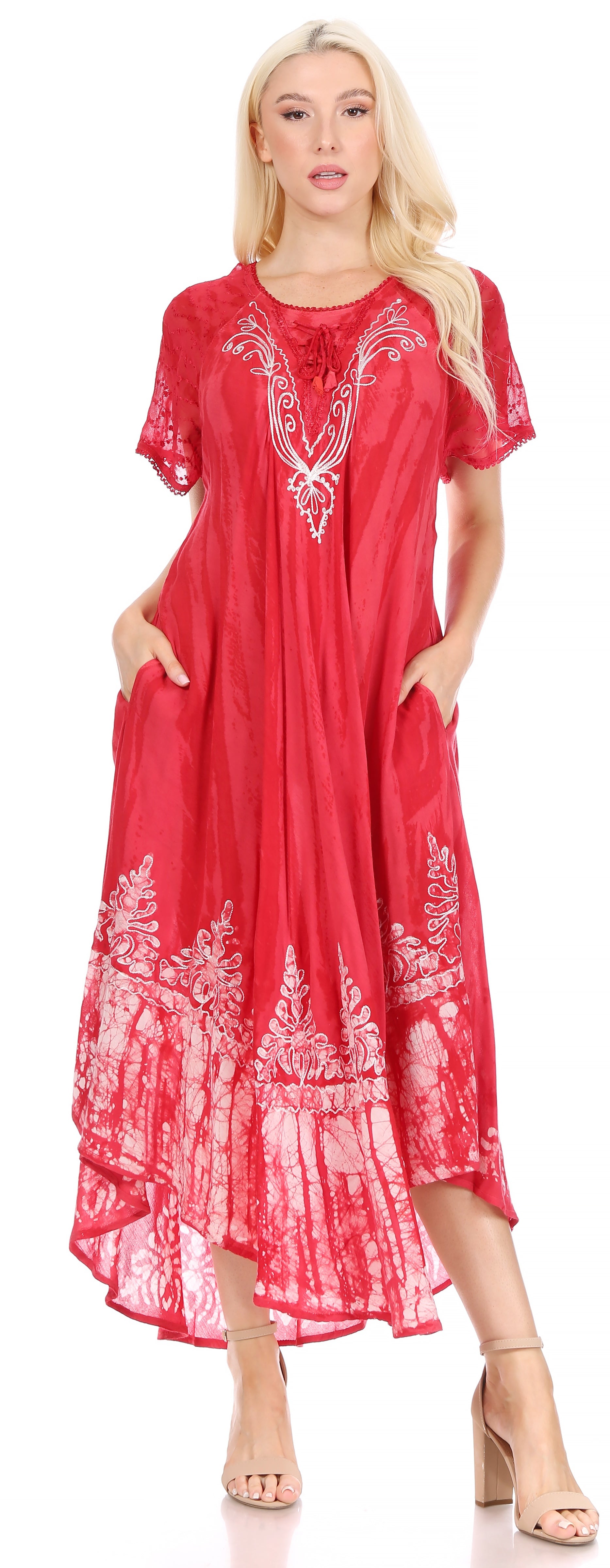 Sakkas Devora Maxi camisón caftán caftán para mujer Tie Dye Batik y corsé