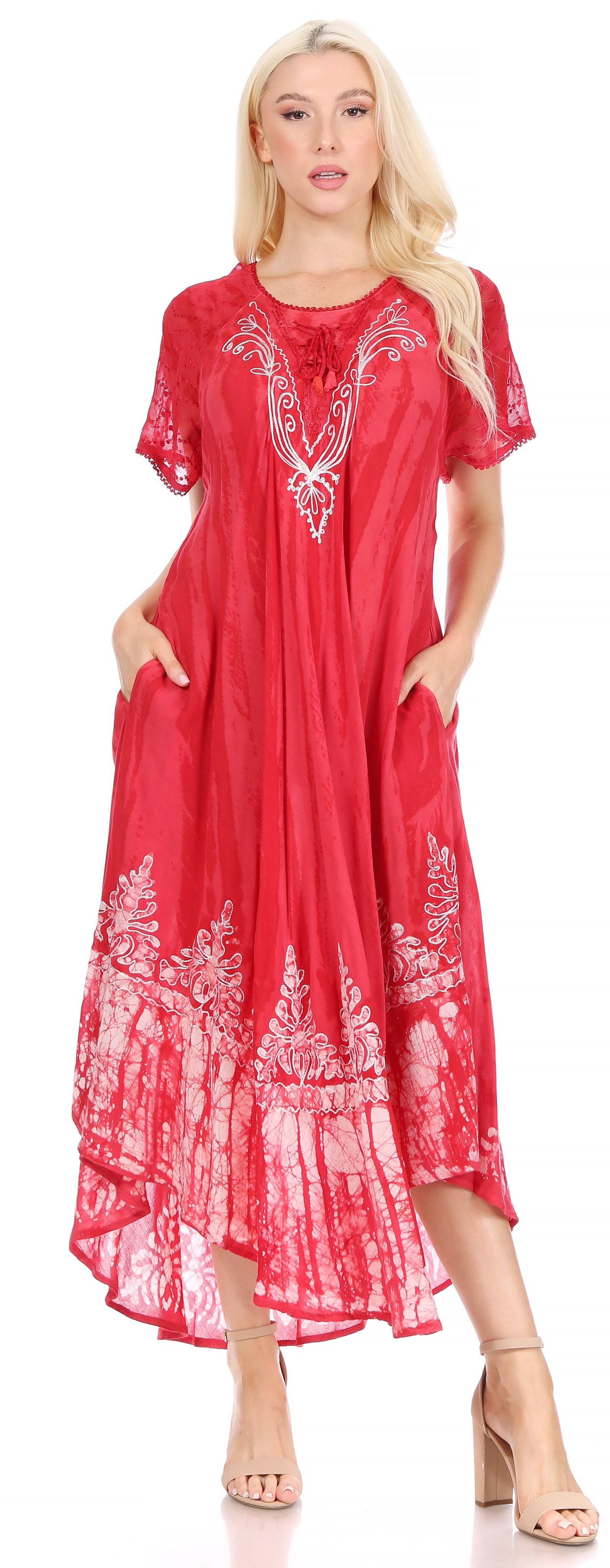 Sakkas Devora Maxi camisón caftán caftán para mujer Tie Dye Batik y corsé
